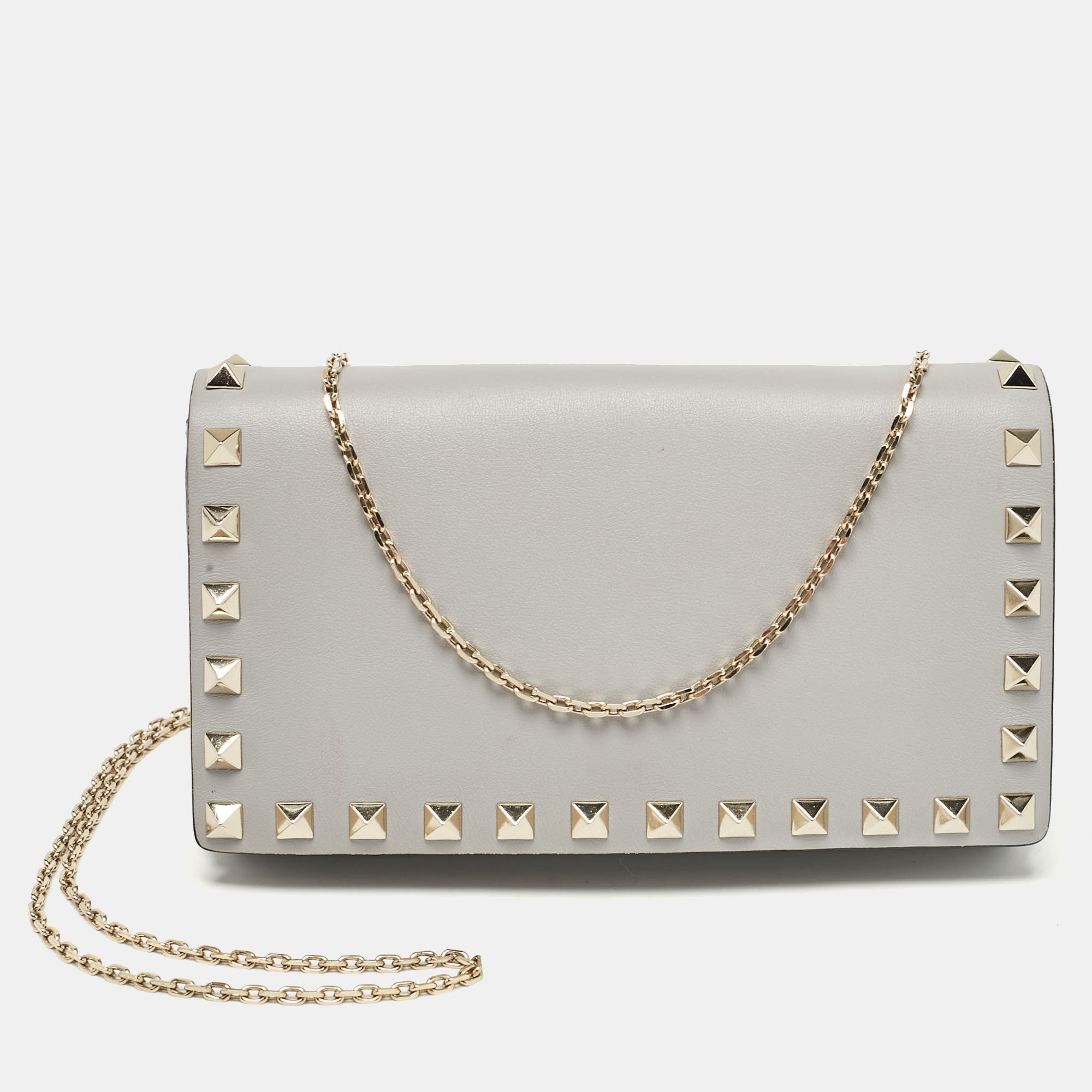 

Valentino Ash Blue Leather Rockstud Chain Clutch