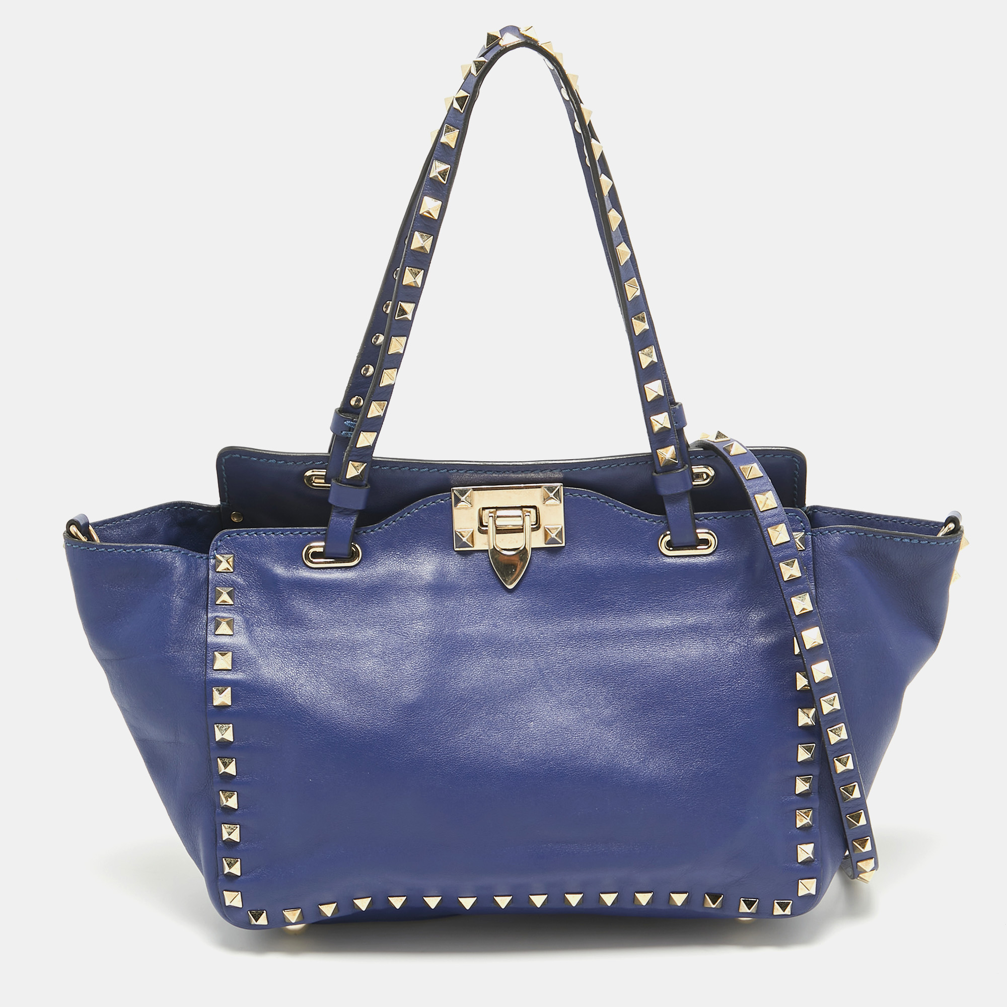 

Valentino Blue Leather  Rockstud Trapeze Tote