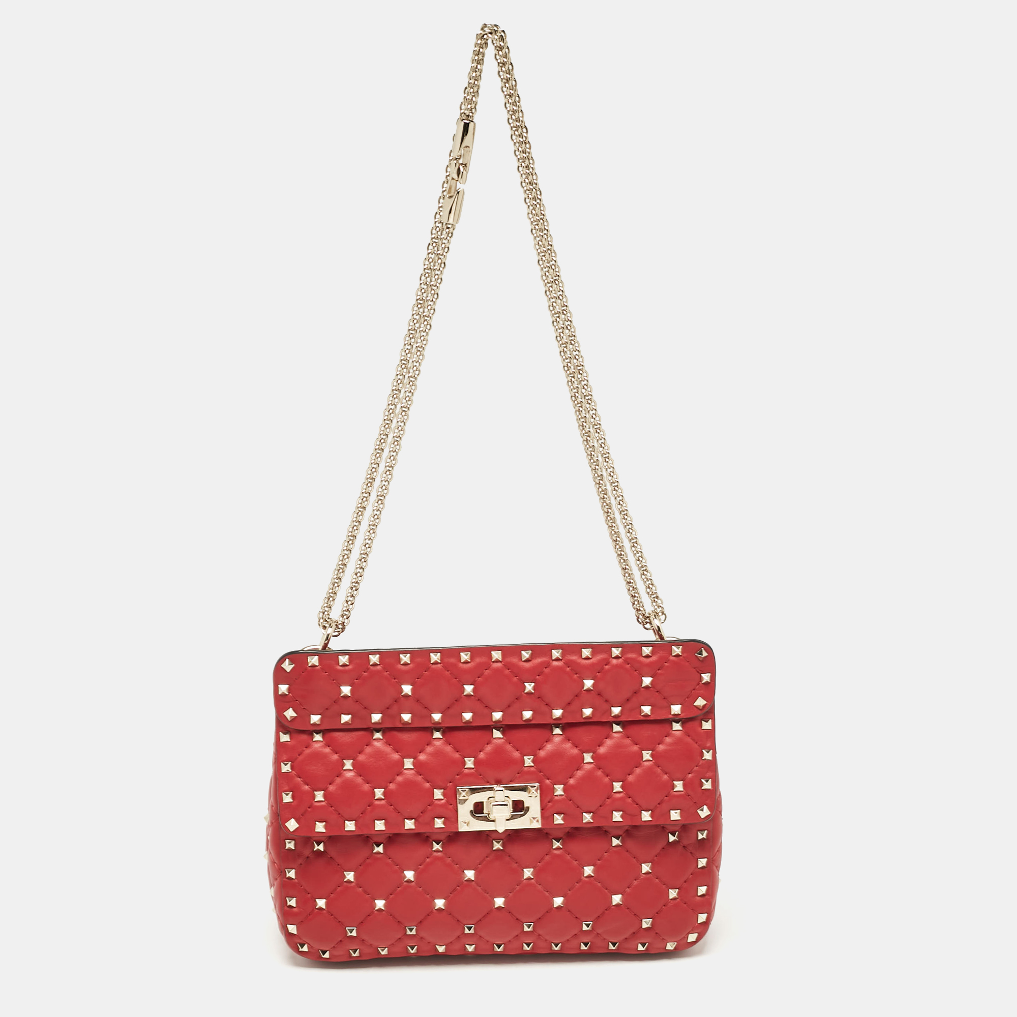 

Valentino Red Leather  Rockstud Spike Top Handle Bag