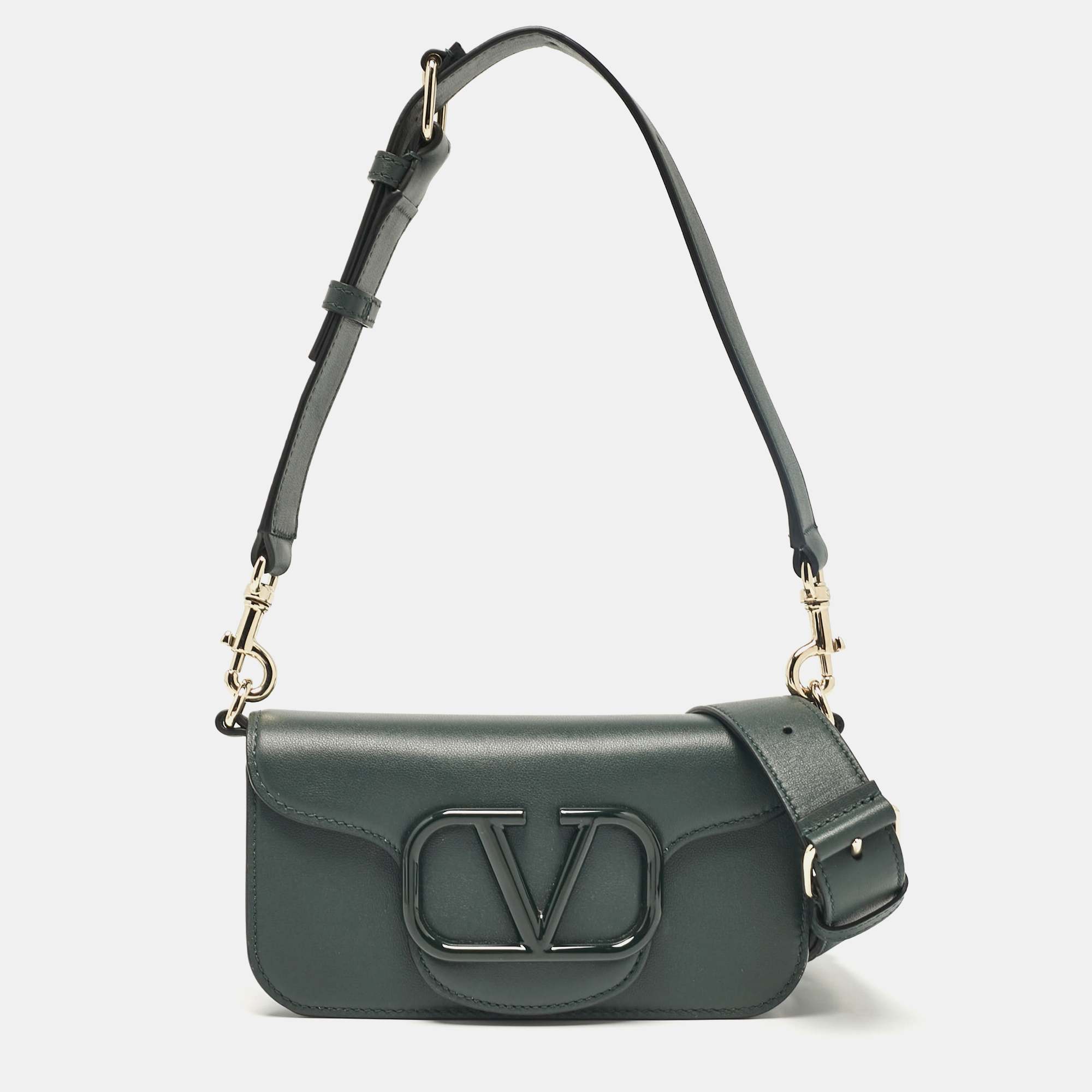 

Valentino Dark Green Leather Small Loco Shoulder Bag