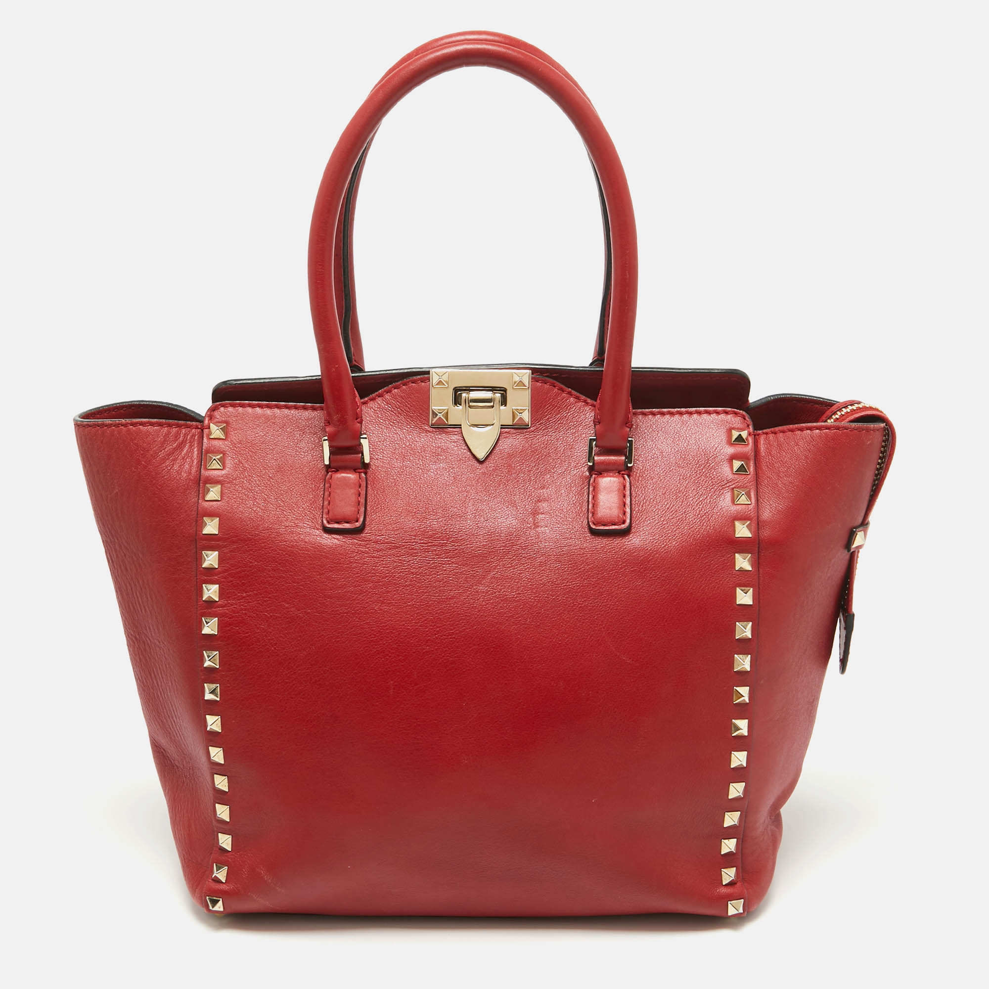 

Valentino Red Leather Rockstud Trapeze Tote