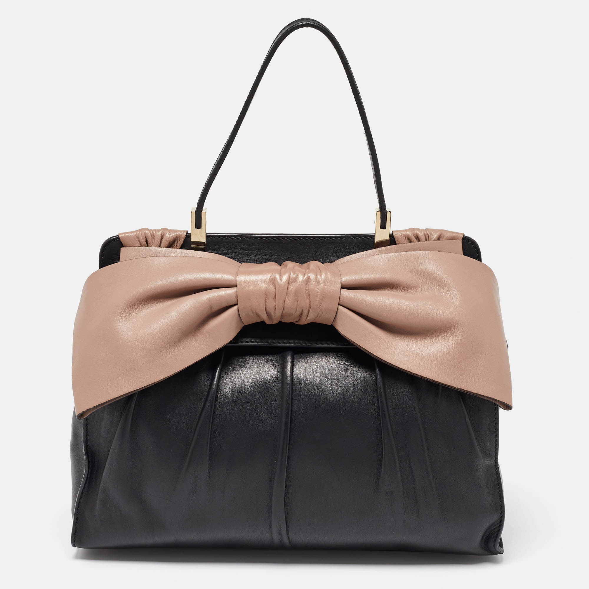 

Valentino Black/Taupe Leather Aphrodite Bow Top Handle Bag