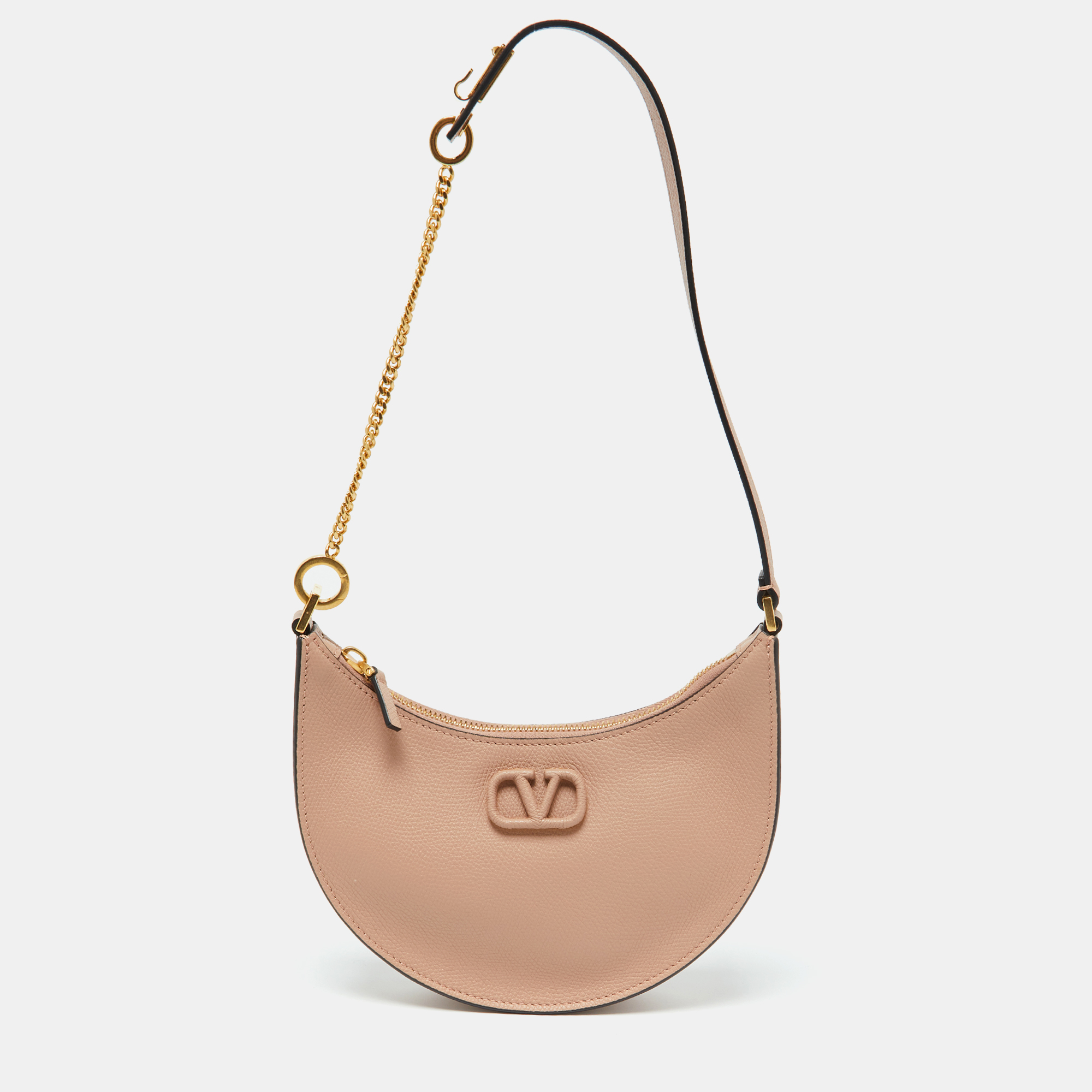 

Valentino Rose Cannelle Leather Mini VLogo Hobo, Beige