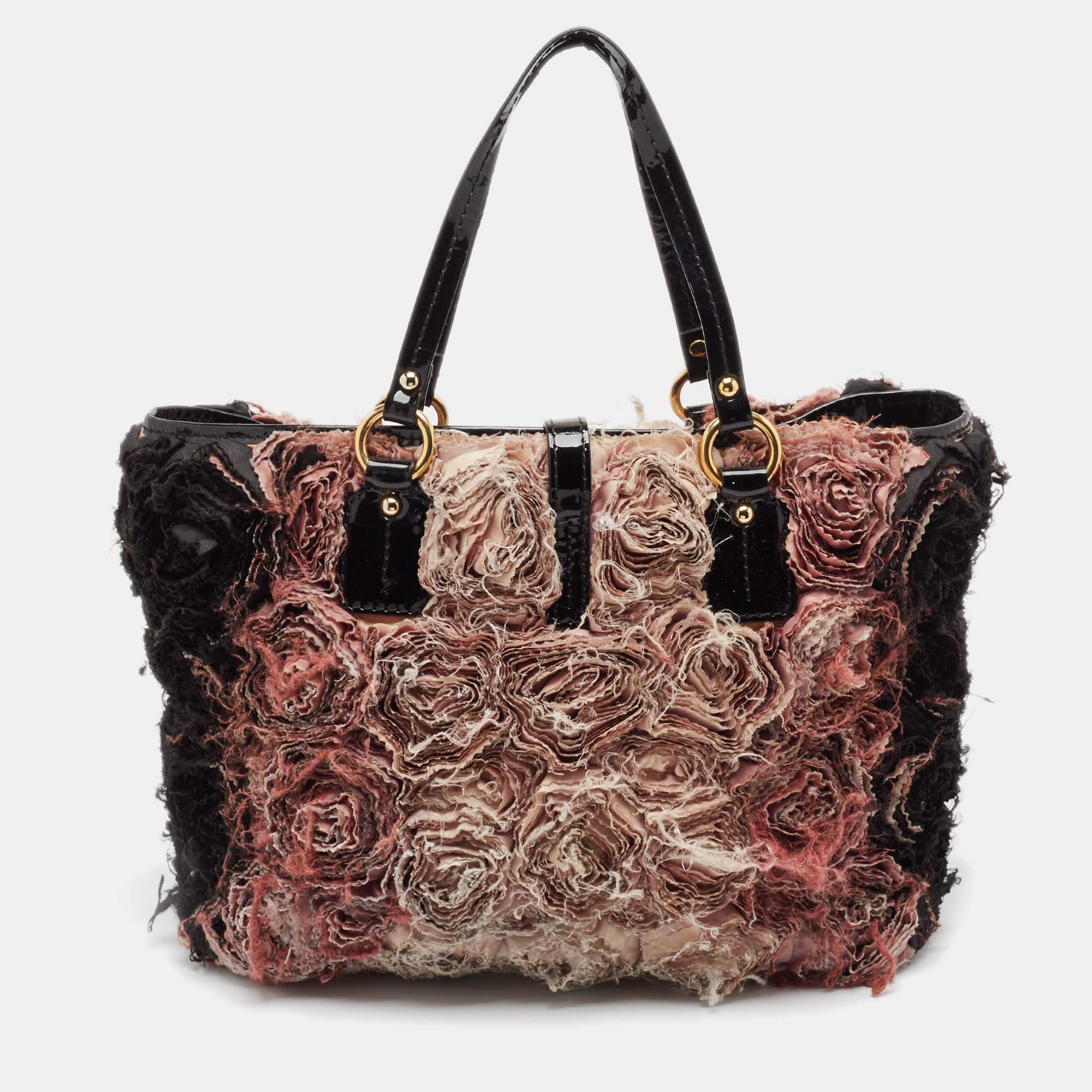 

Valentino Multicolor Satin and Patent Leather Rosier Tote