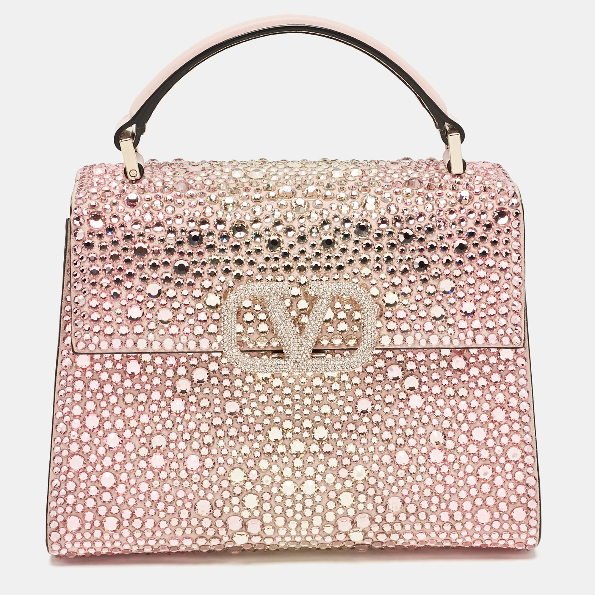 

Valentino Pink Suede Crystals Mini VSling Top Handle Bag