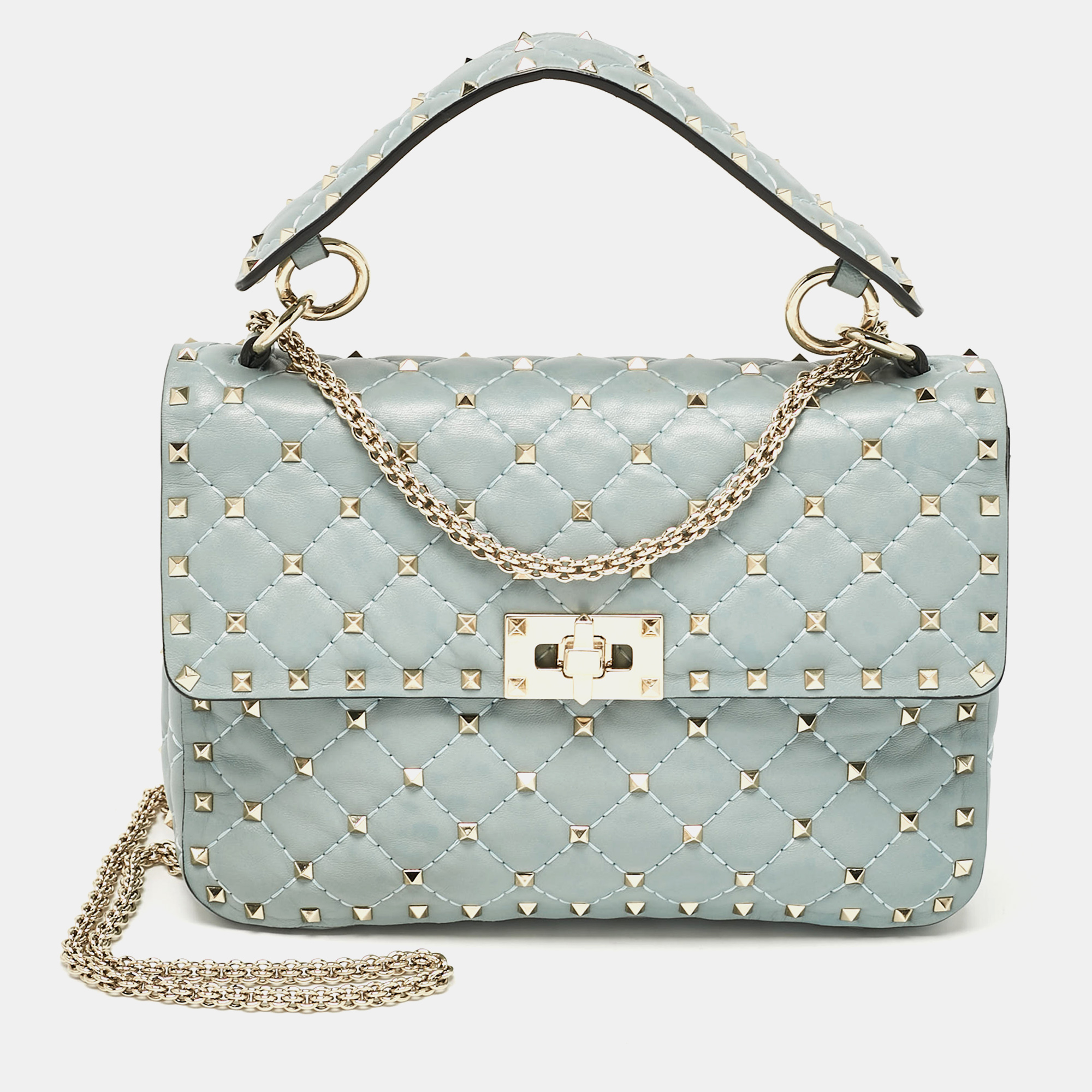 

Valentino Light Blue Leather  Rockstud Spike Top Handle Bag