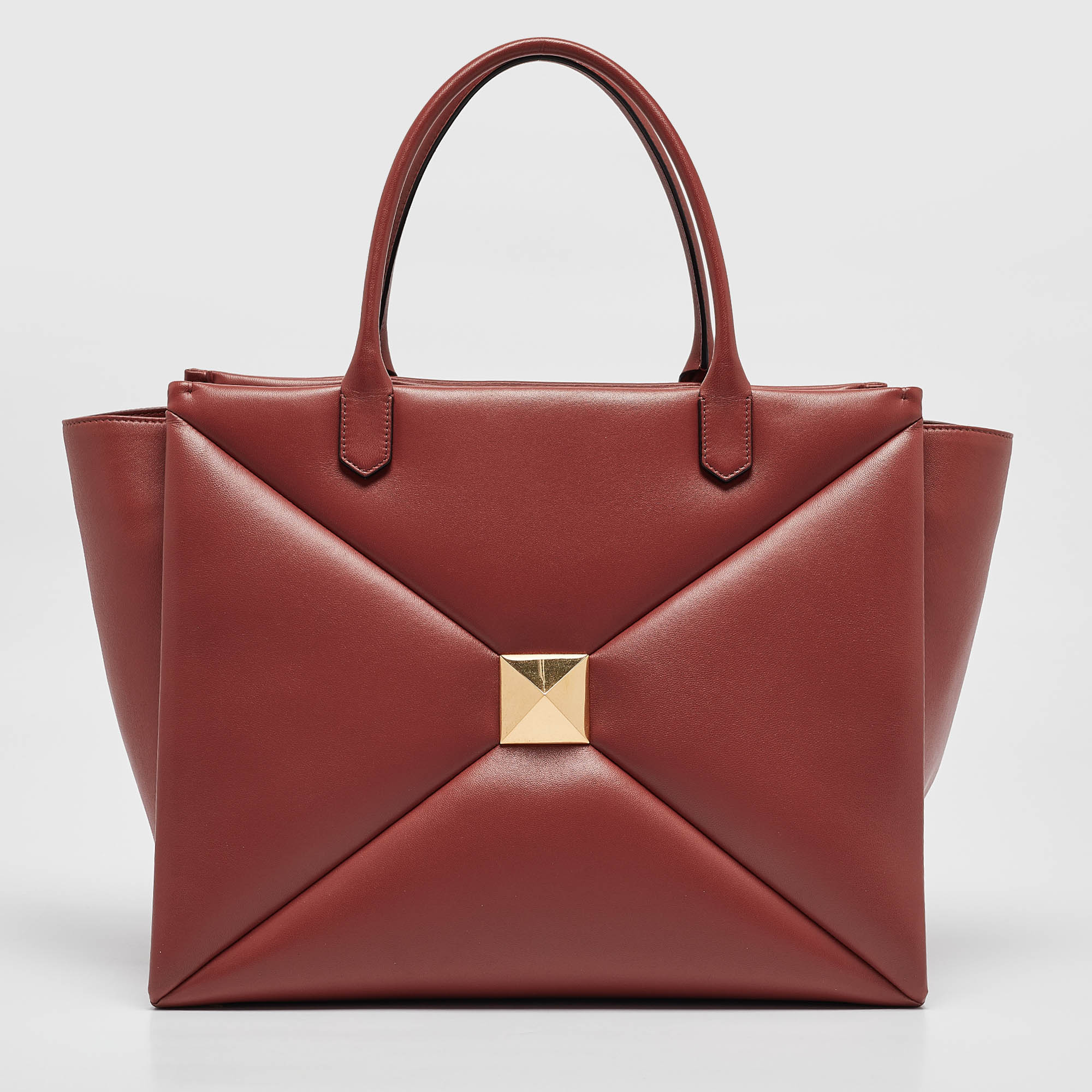 

Valentino Brick Red Leather One Stud Tote