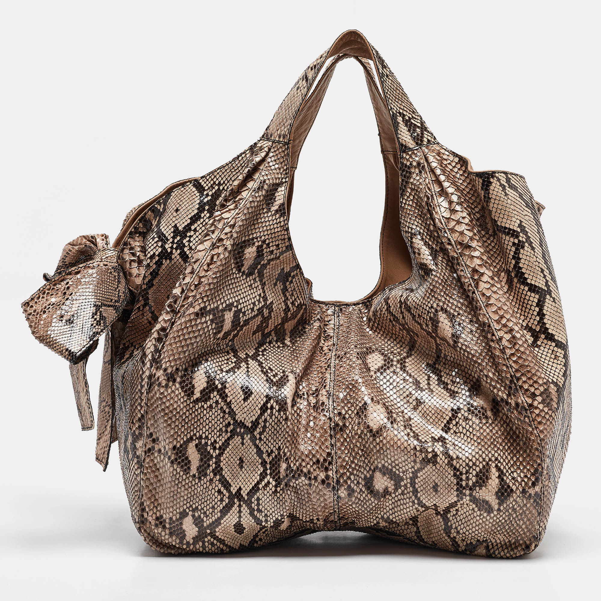 

Valentino Beige/Brown Water Snake Bow Hobo