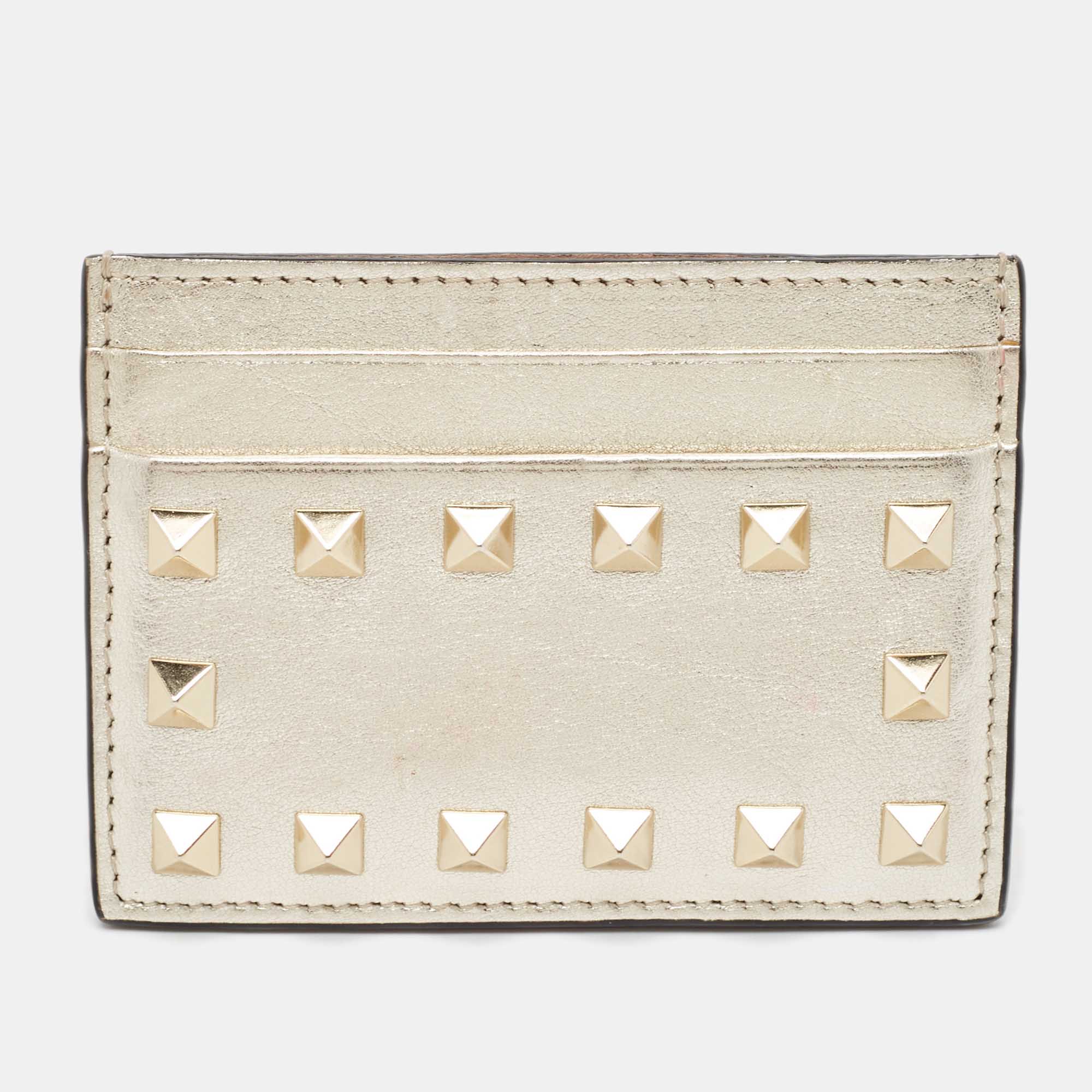 

Valentino Light Gold Leather Rockstud Card Case