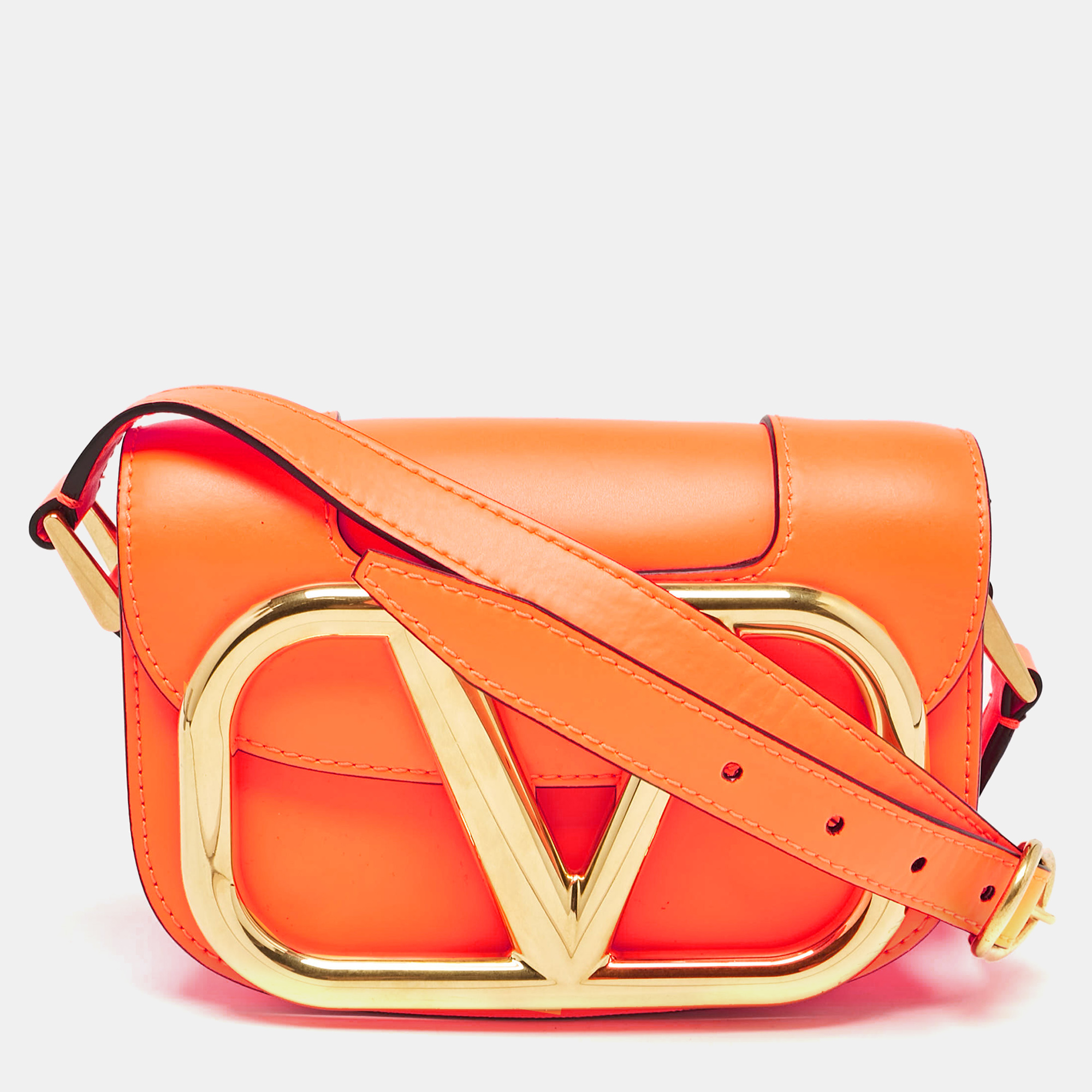 

Valentino Neon Orange Leather  Supervee Crossbody Bag