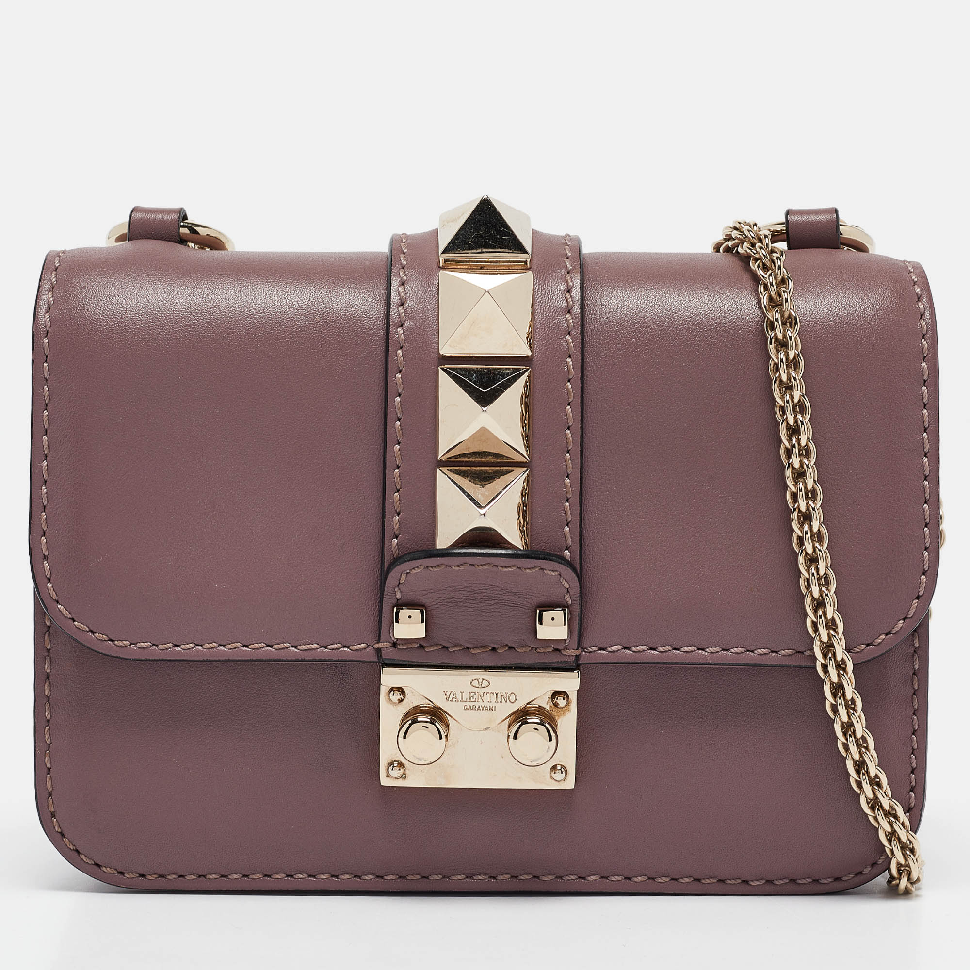 

Valentino Mauve Leather Mini Glam Lock Flap Shoulder Bag, Purple