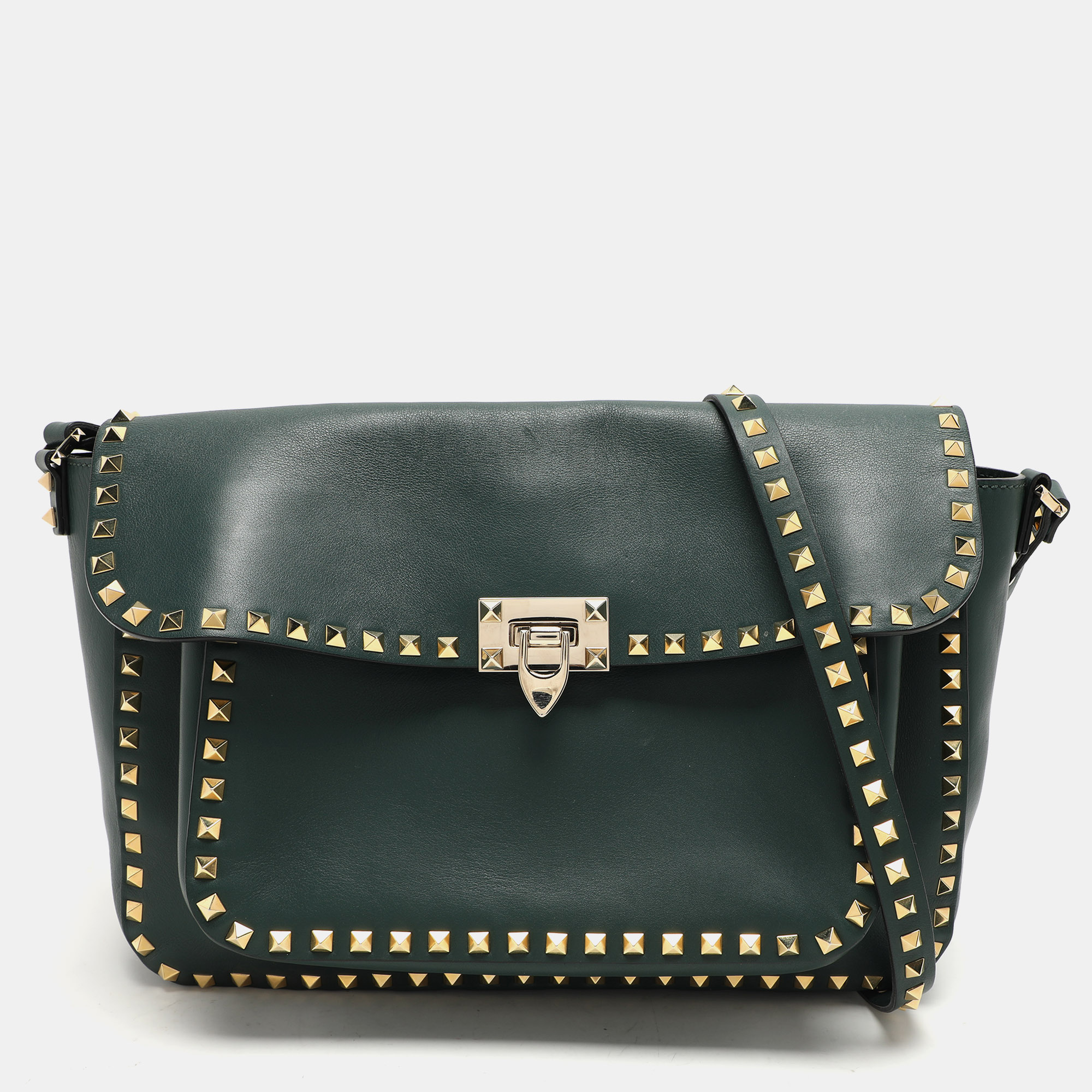 

Valentino Green Leather Rockstud Flap Shoulder Bag