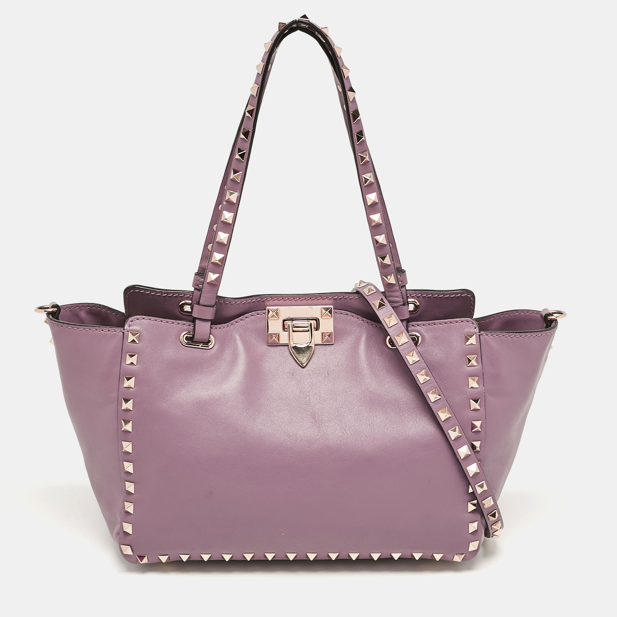 

Valentino Mauve Leather Small Rockstud Trapeze Tote, Purple