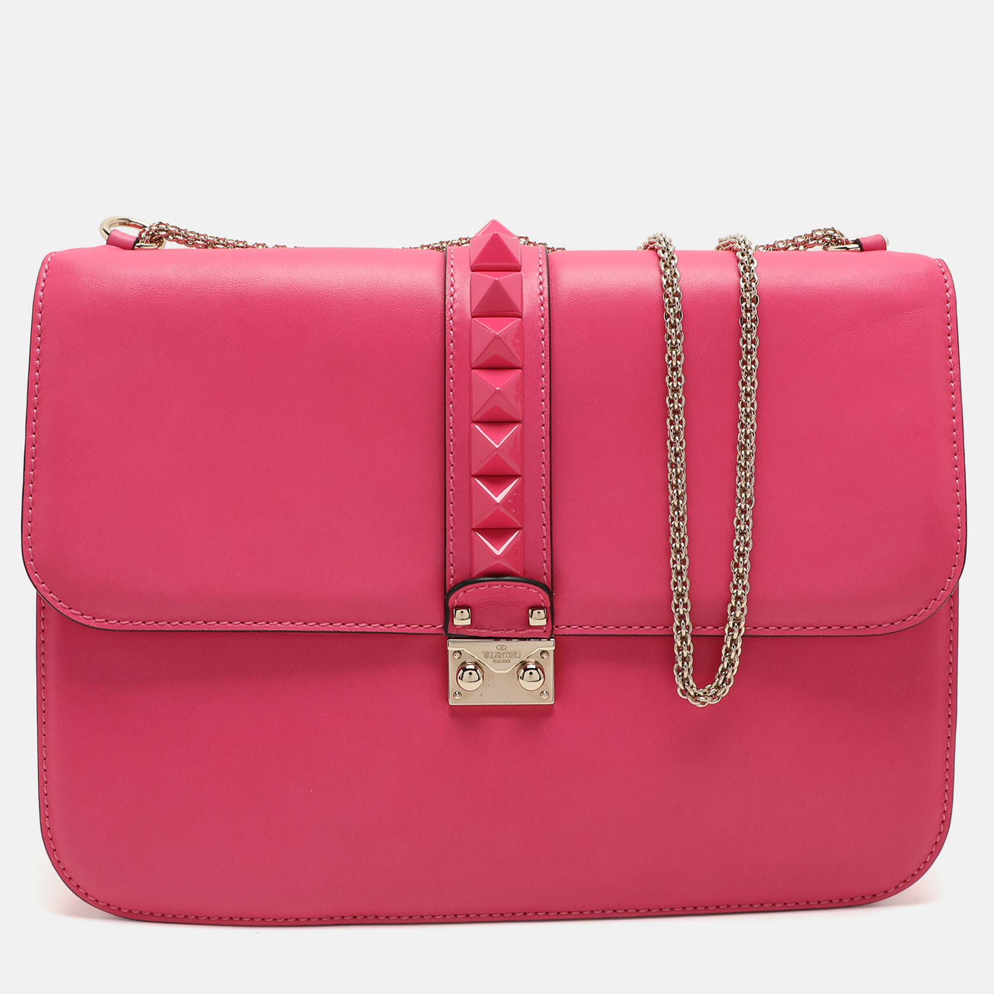 

Valentino Pink Leather  Glam Lock Shoulder Bag