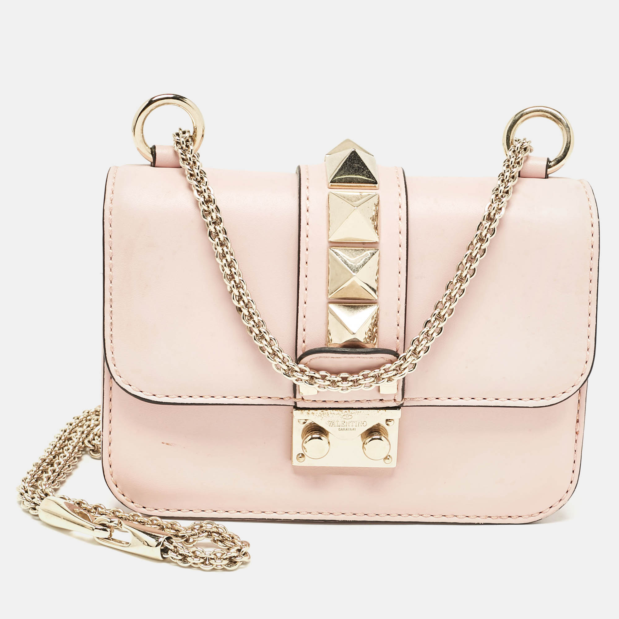 

Valentino Light Pink Leather Mini Glam Lock Flap Shoulder Bag