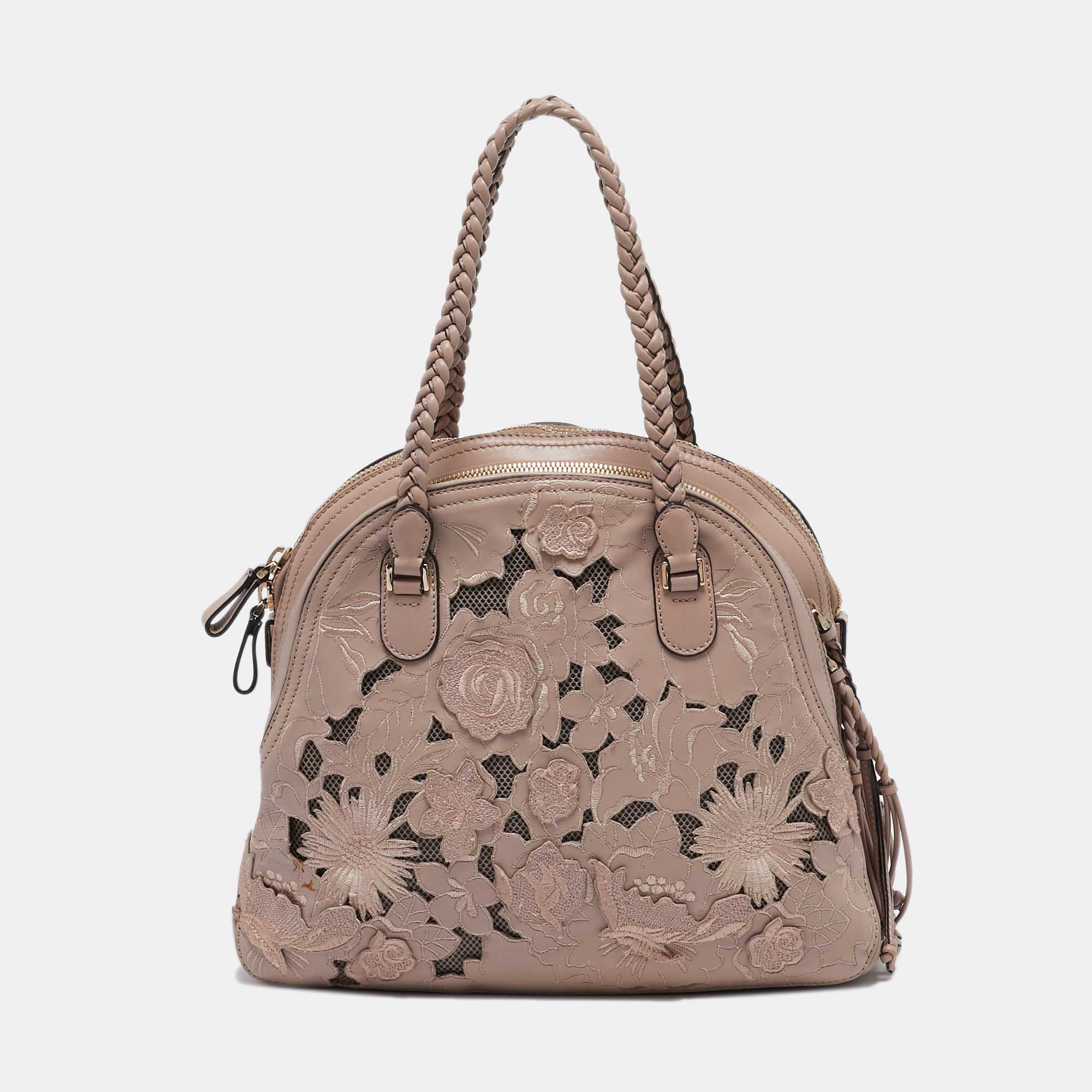 

Valentino Old Rose Leather and Lace Dome Satchel, Pink