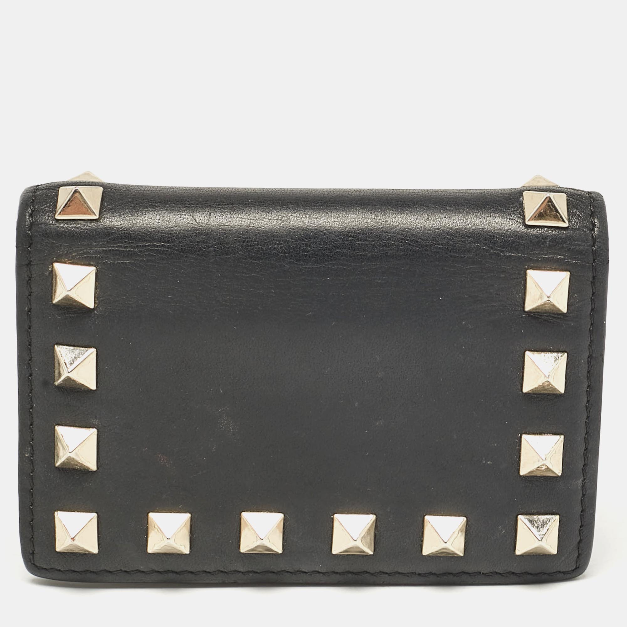 

Valentino Black Leather Rockstud Card Case