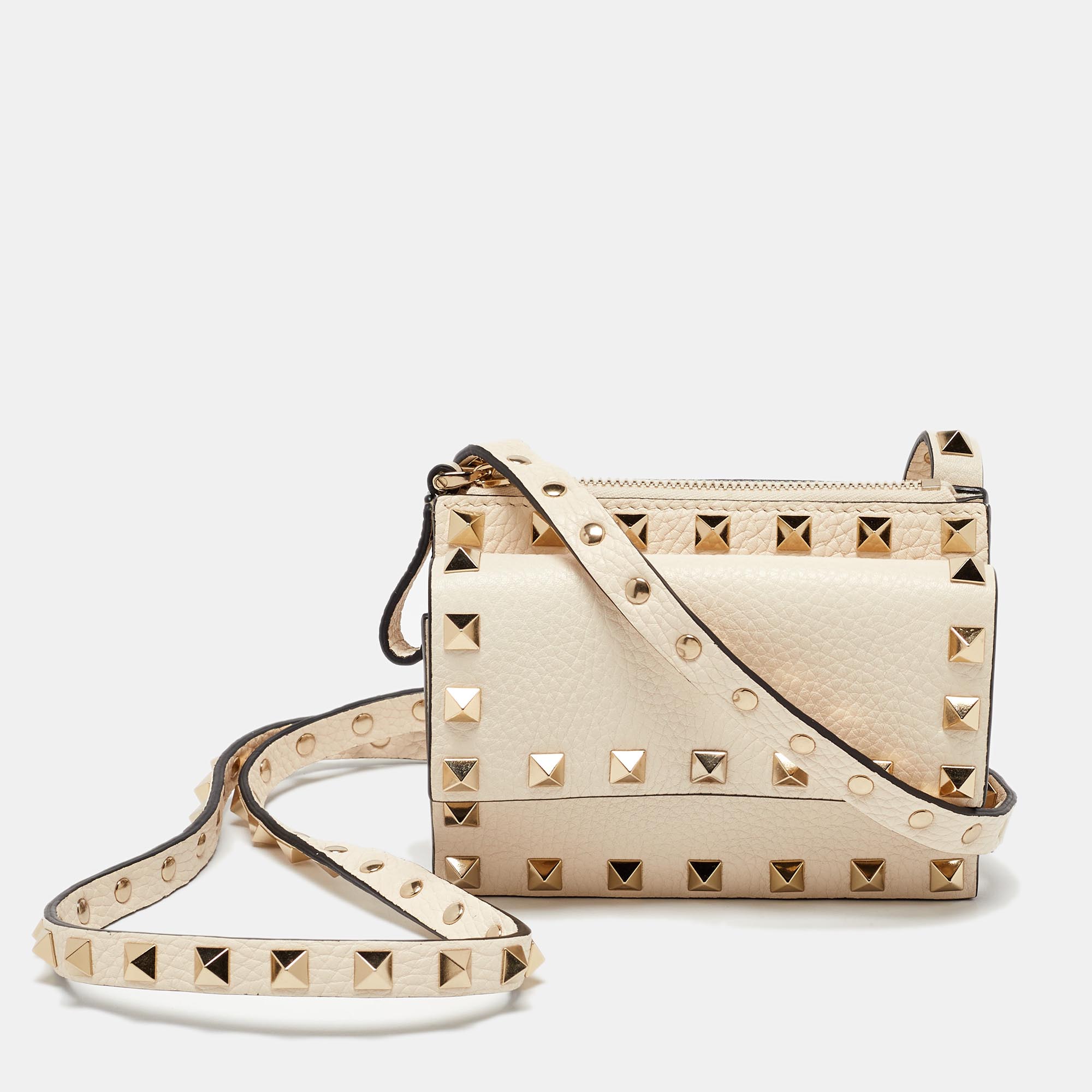 

Valentino Off White Leather Rockstud Crossbody Bag