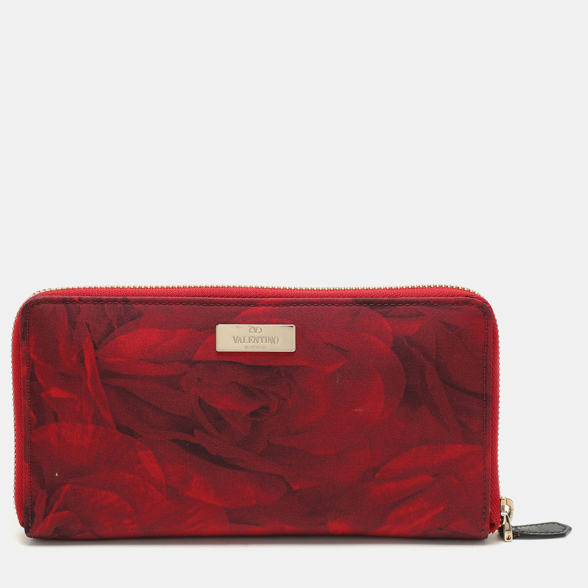 

Valentino Red Printed Nylon Continental Zip Around Wallet