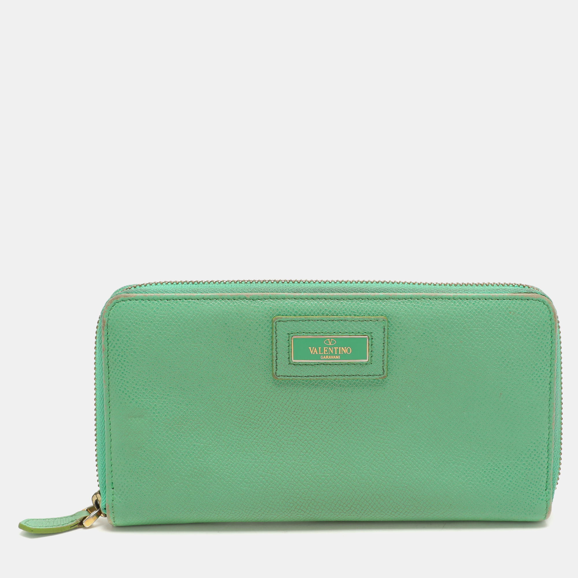 

Valentino Green Leather Zip Around Wallet