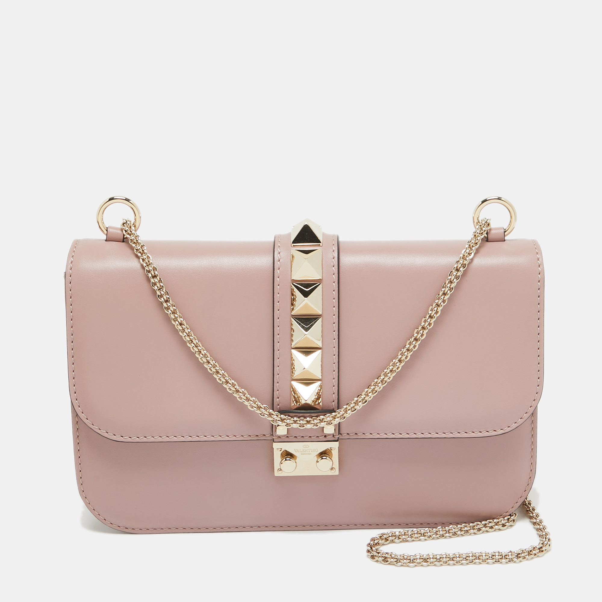 

Valentino Dusty Pink Leather  Glam Lock Chain Shoulder Bag