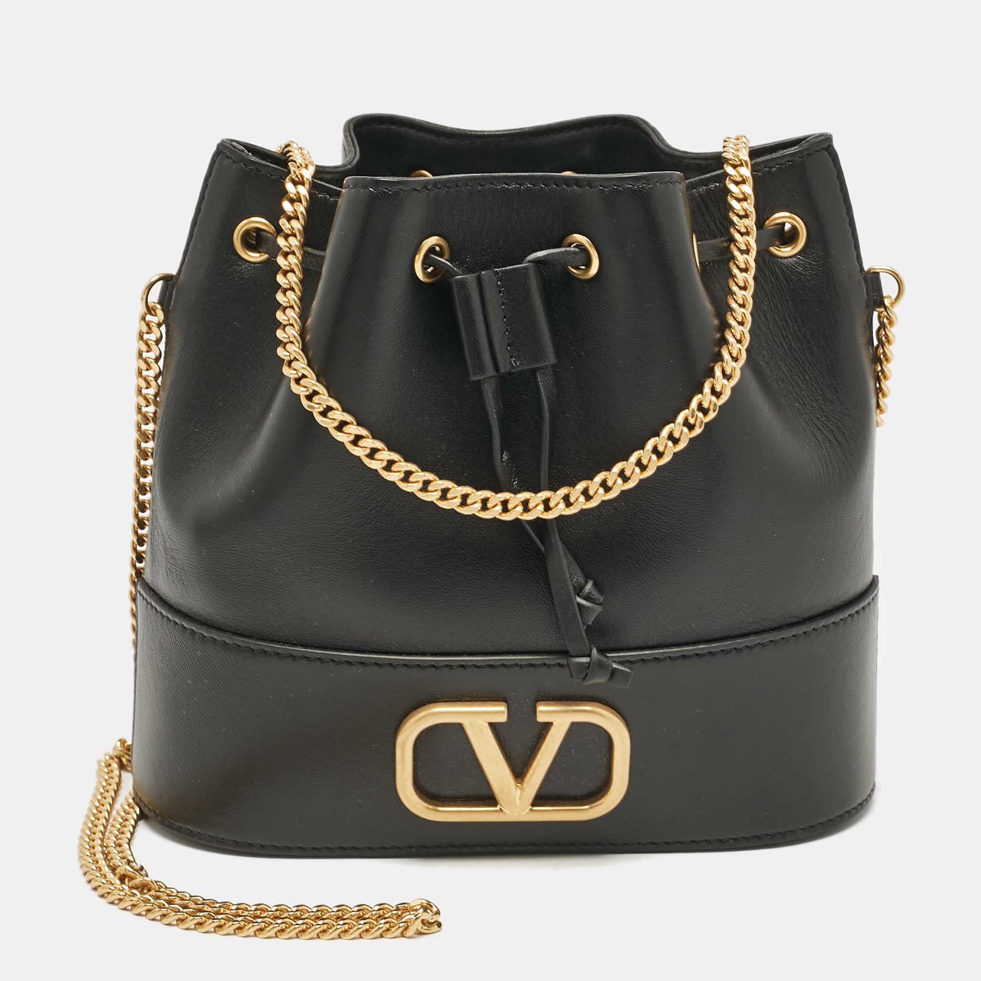 

Valentino Black Leather VLogo Mini Bucket Bag