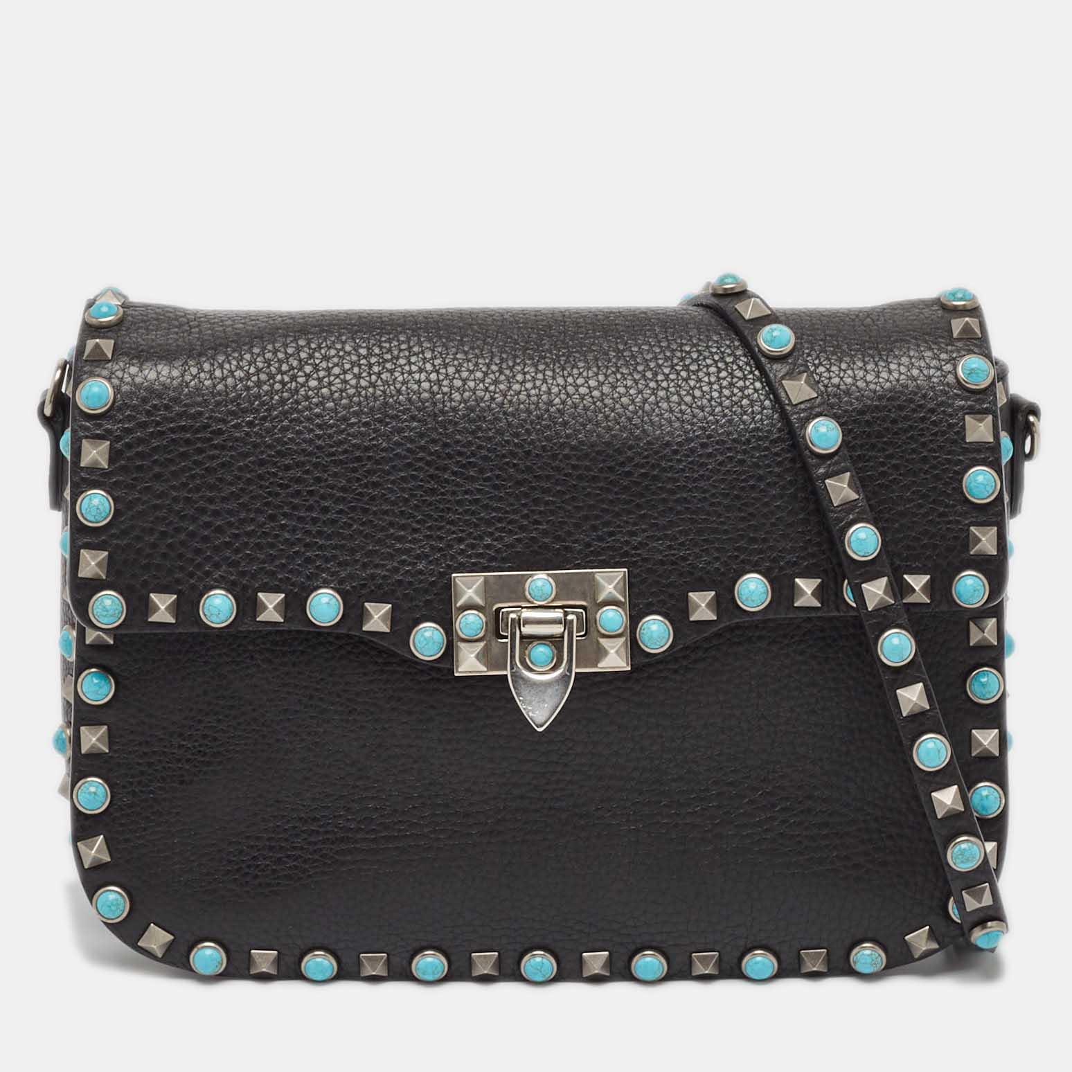 

Valentino Black Leather Guitar Rockstud Rolling Crossbody Bag