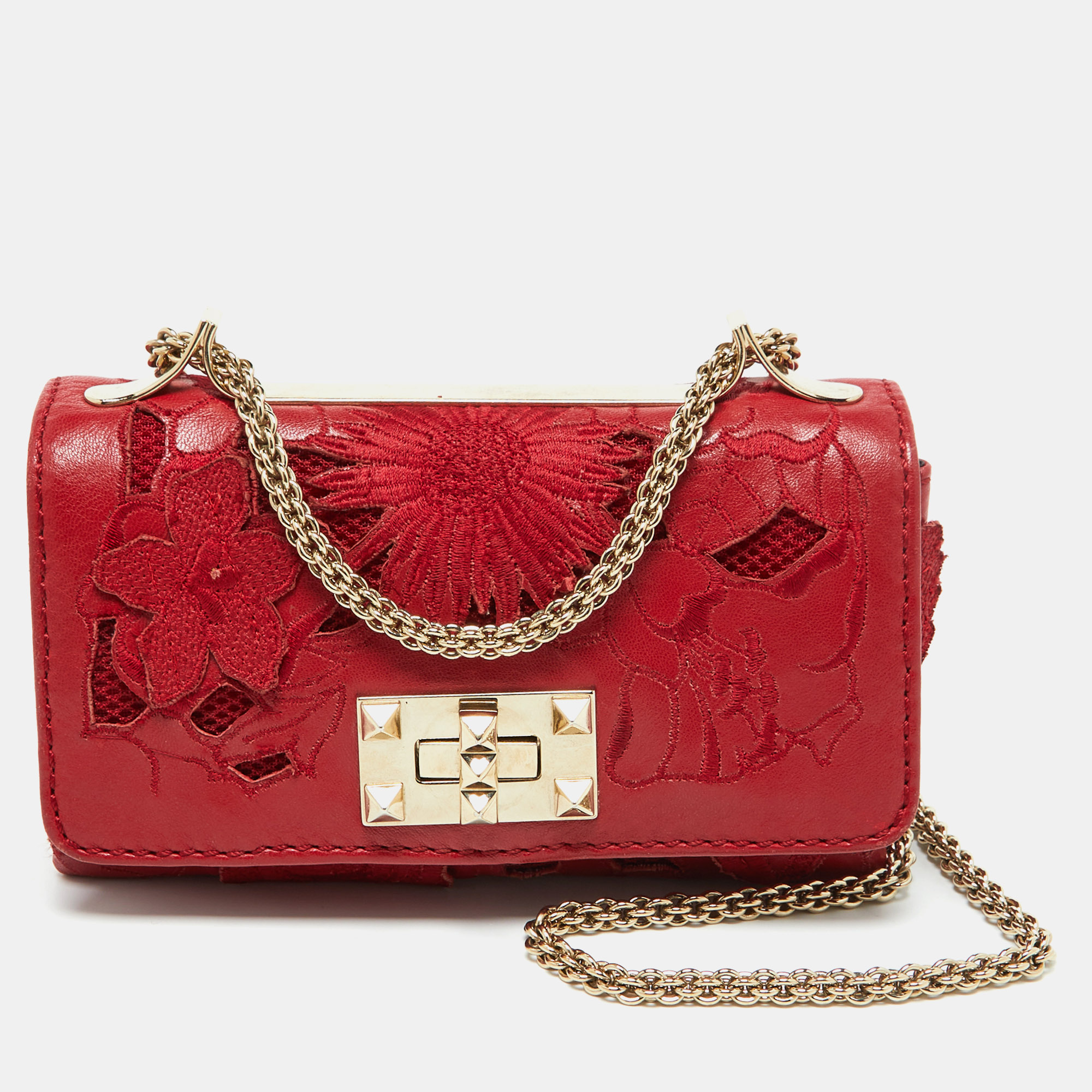 

Valentino Red Leather and Lace Va Va Voom Chain Crossbody Bag