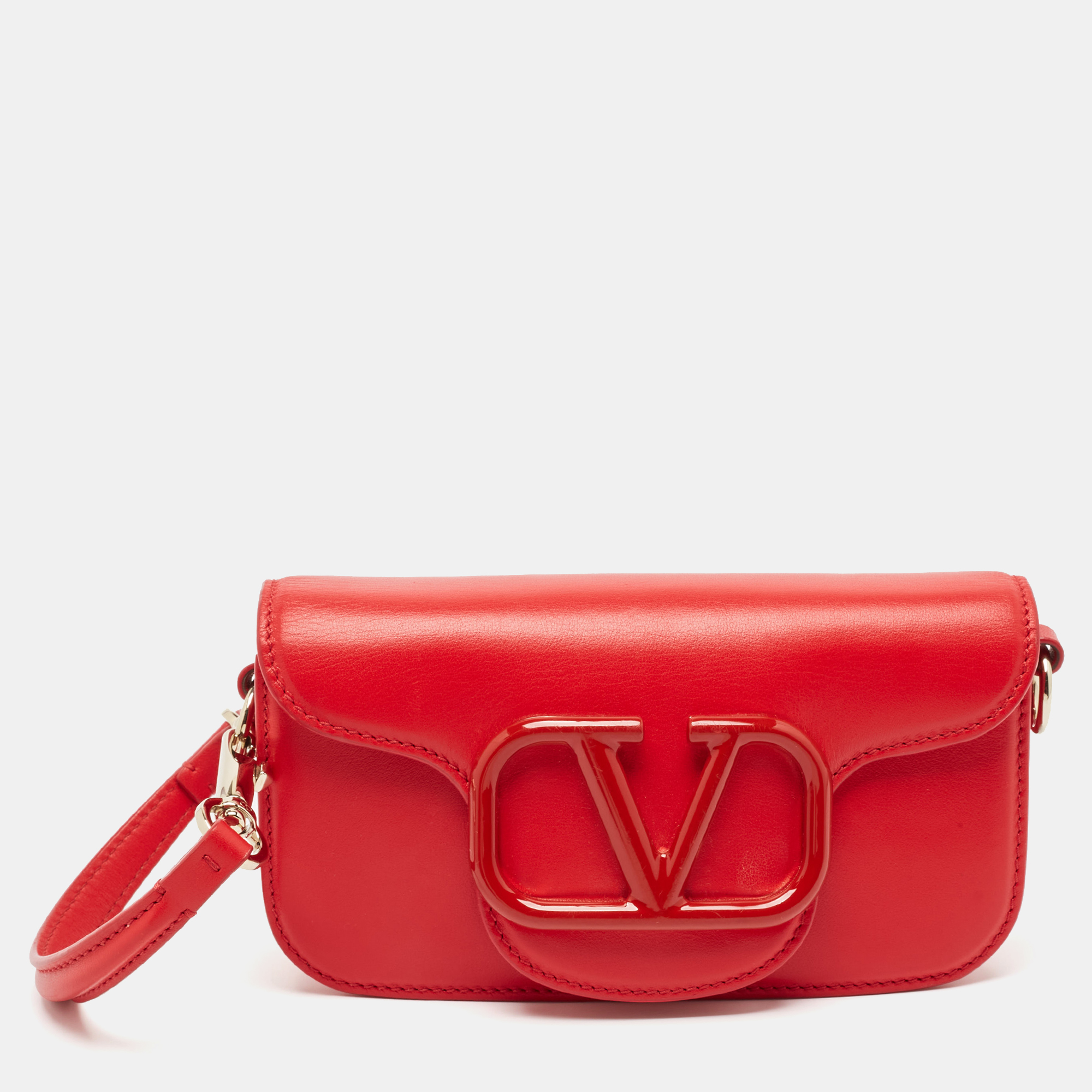 

Valentino Red Leather VLogo Wristlet Clutch