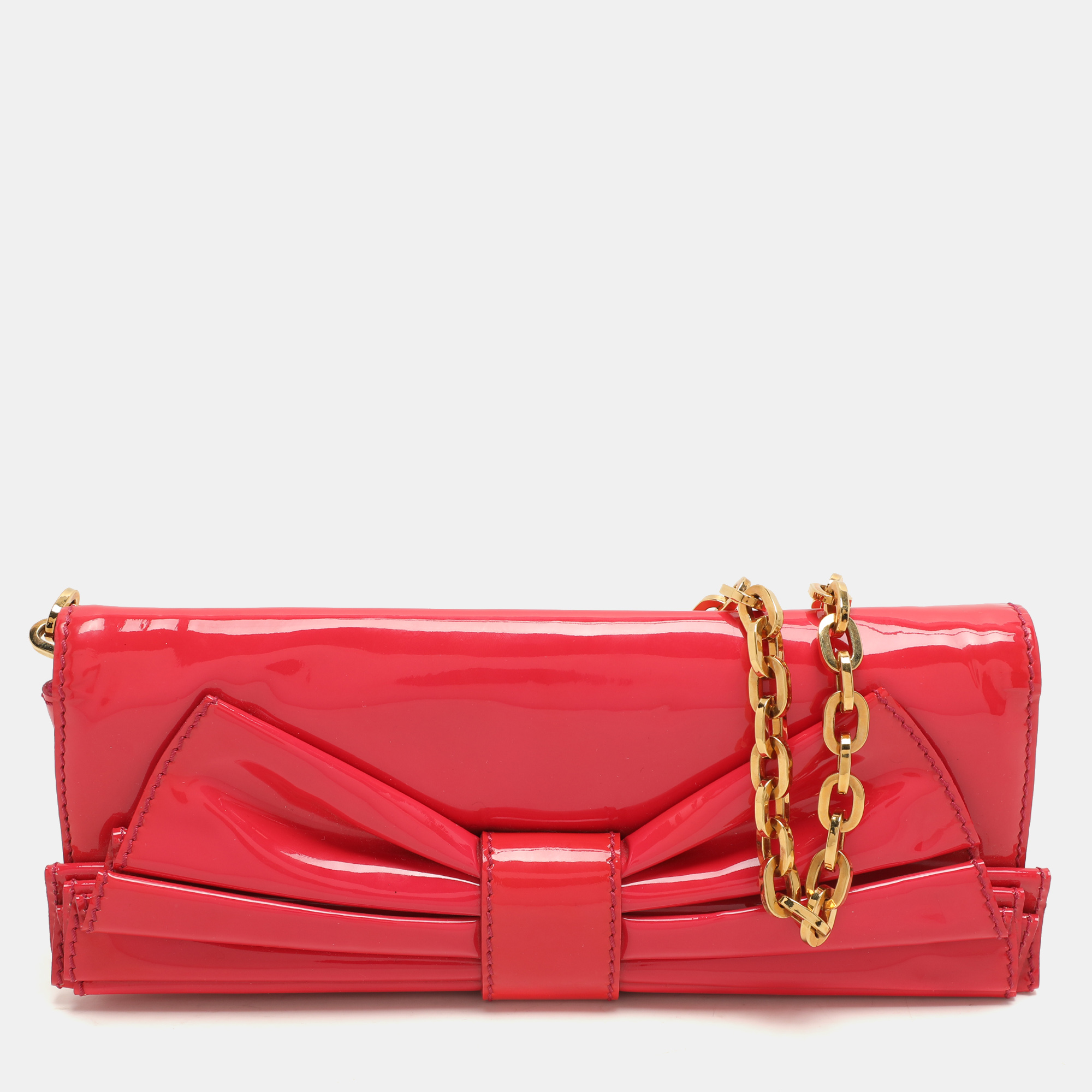 

Valentino Pink Patent Leather Bow Chain Clutch