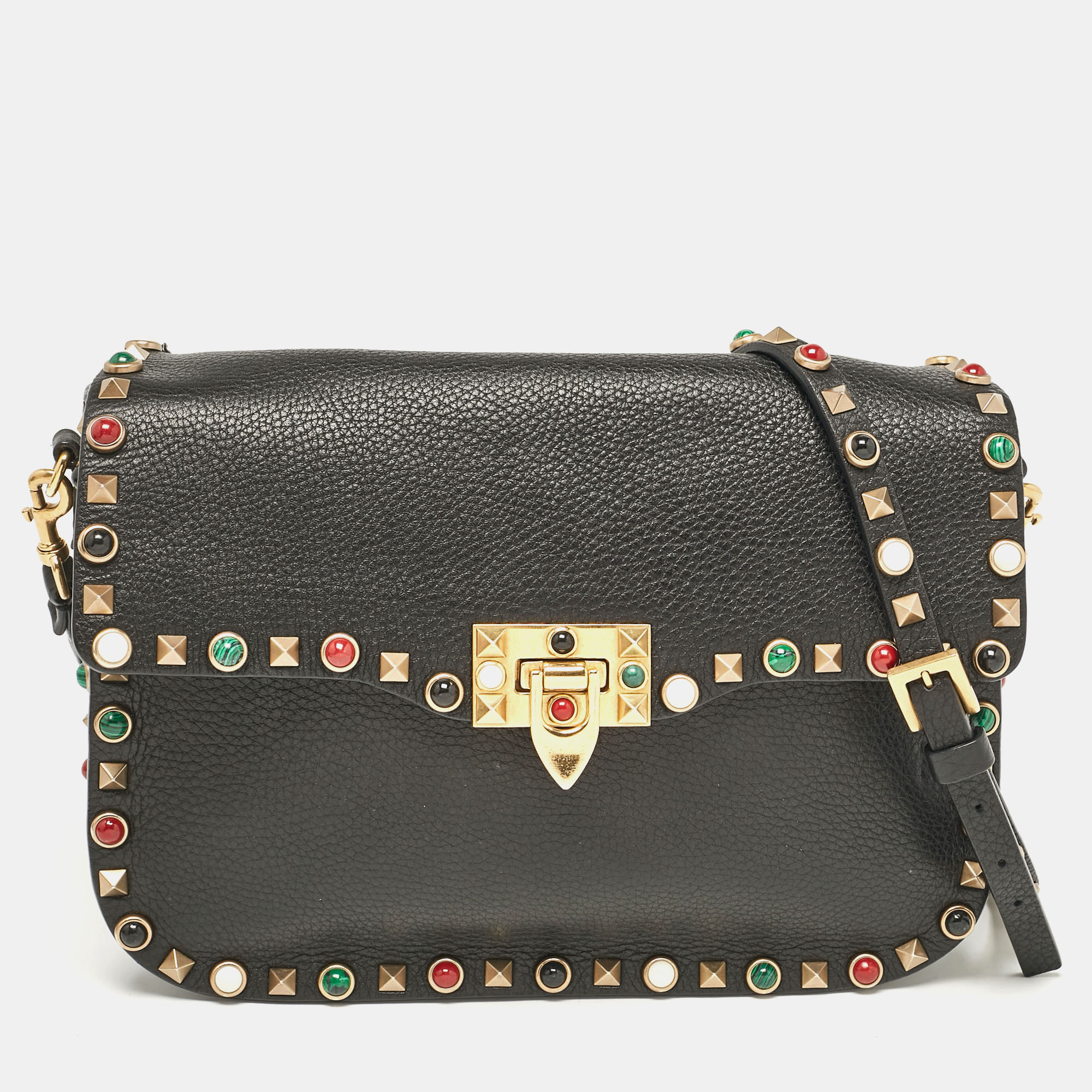 

Valentino Black Leather Rolling Rockstud Shoulder Bag