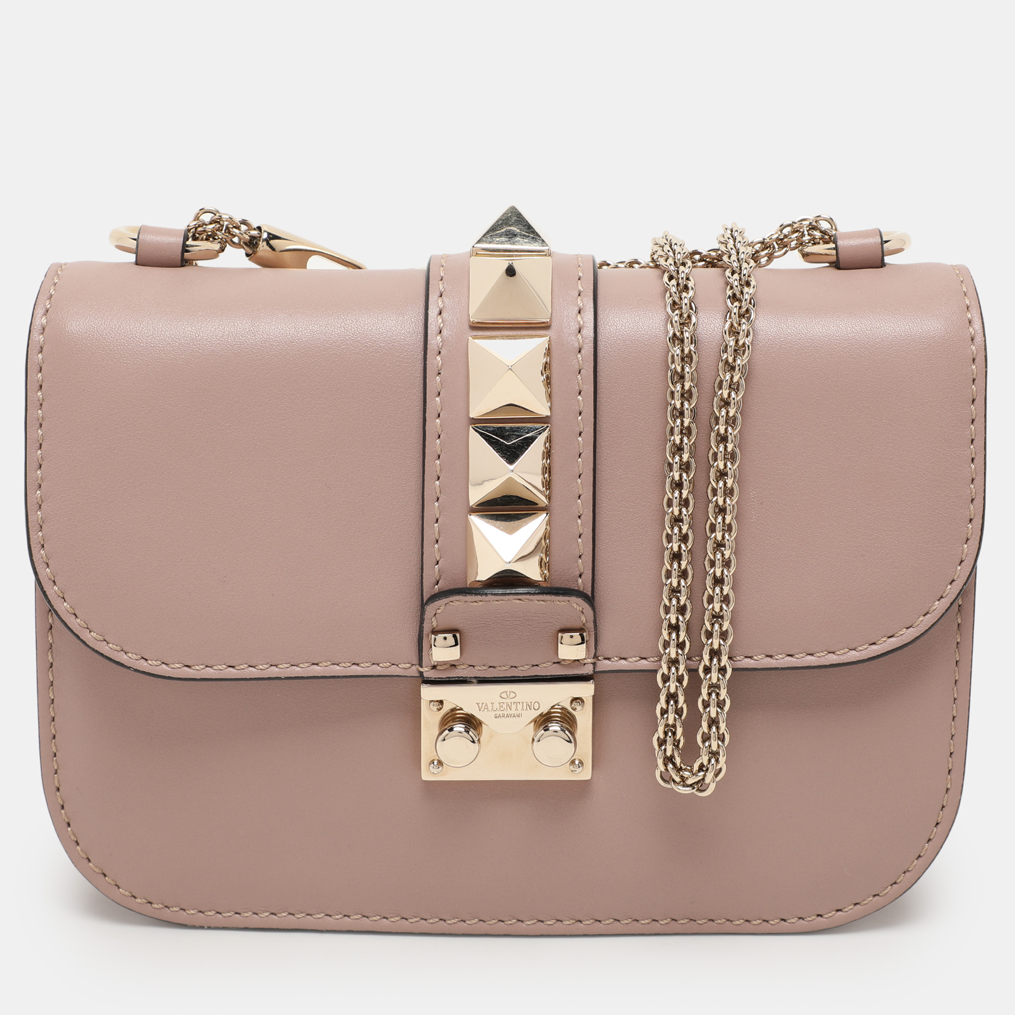 

Valentino Beige Leather  Rockstud Glam Lock Flap Bag