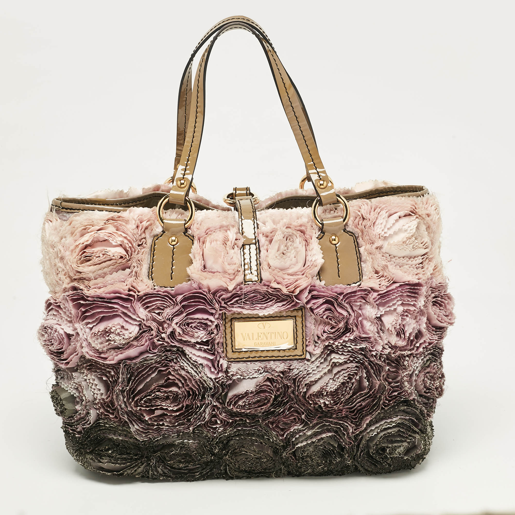 Valentino Multicolor Patent Leather and Satin Rosier Tote 