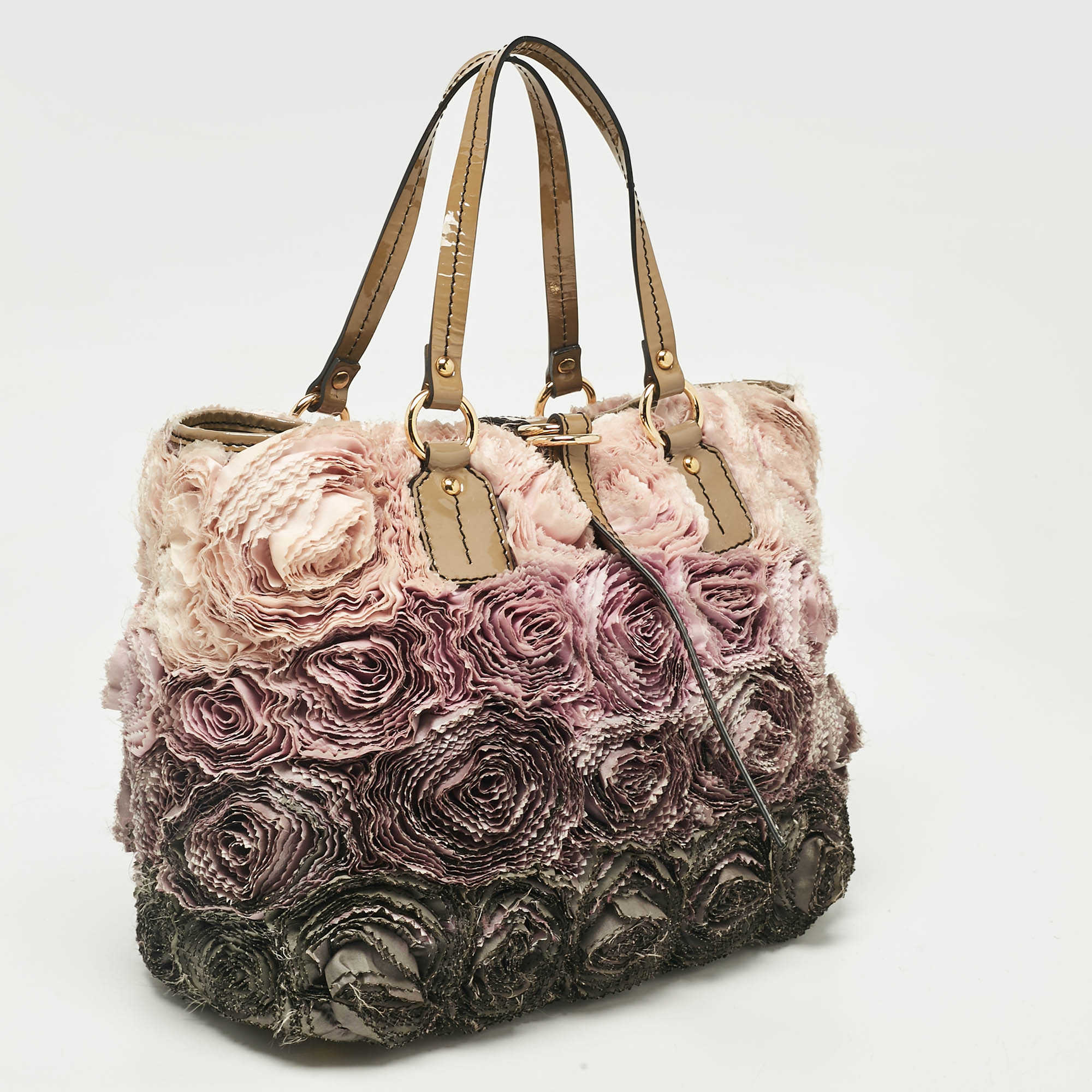 Valentino Multicolor Patent Leather and Satin Rosier Tote 