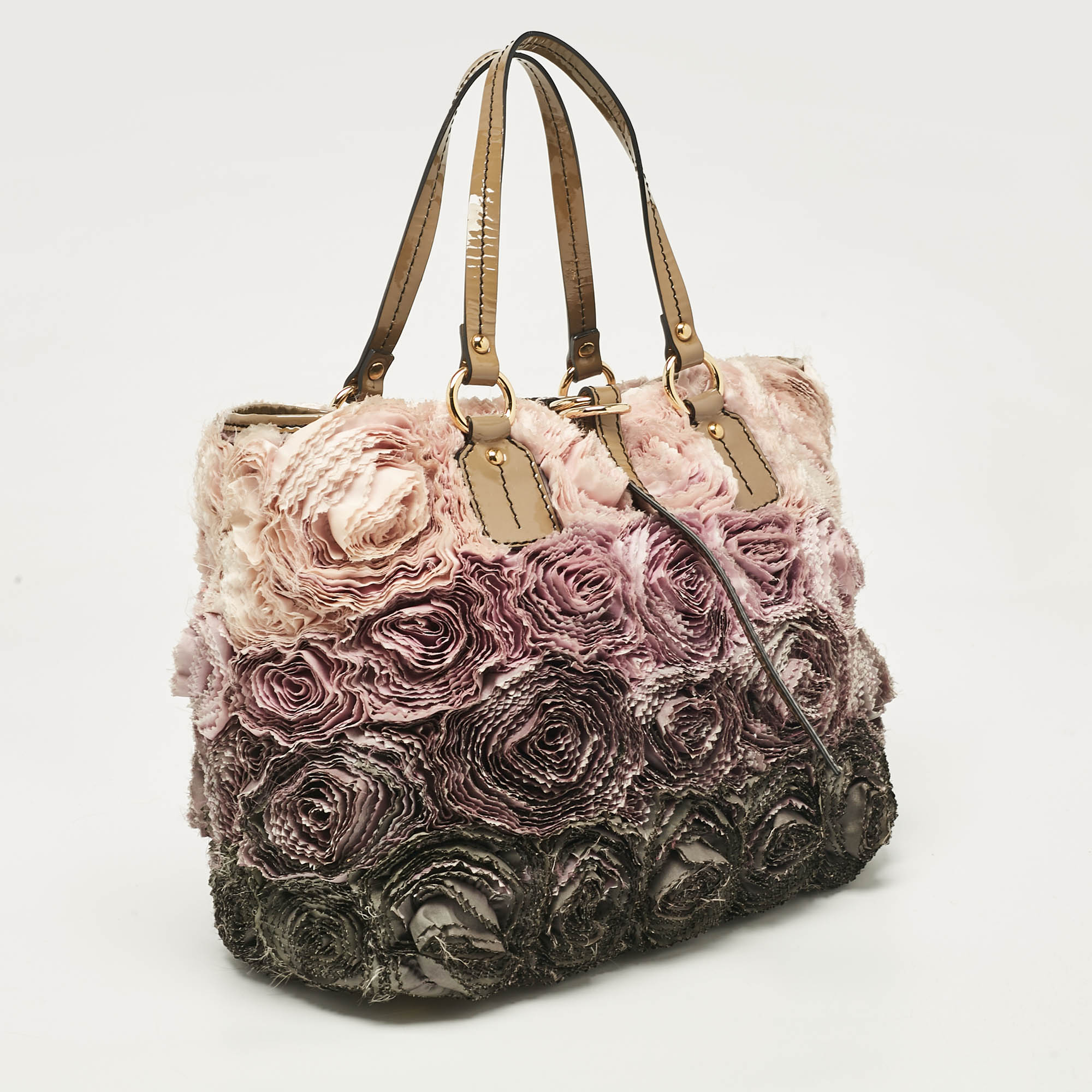 Valentino Multicolor Patent Leather and Satin Rosier Tote 