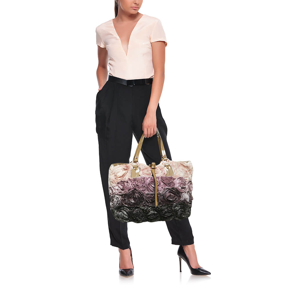 Valentino Multicolor Patent Leather and Satin Rosier Tote 