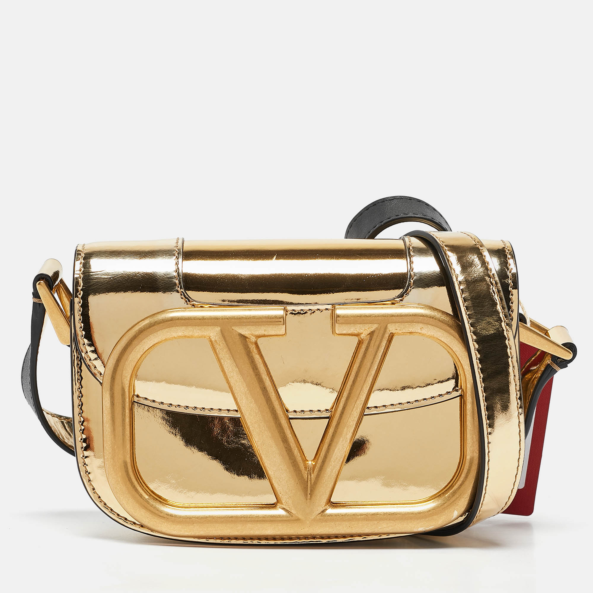 Pre-owned Valentino Garavani Gold Patent Leather Small Supervee Crossbody Bag