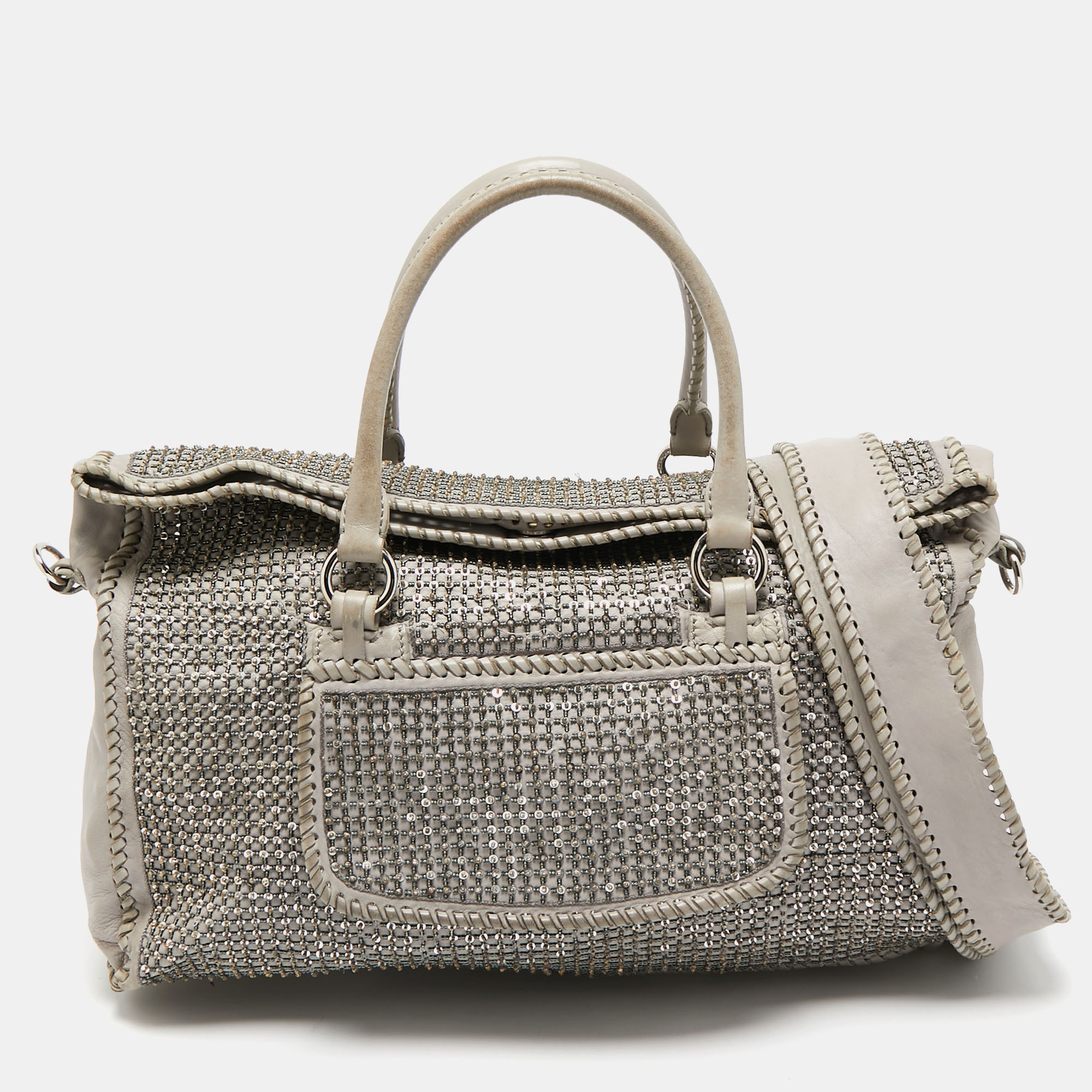 

Valentino Grey Leather, Beads and Sequins Embellished Satchel