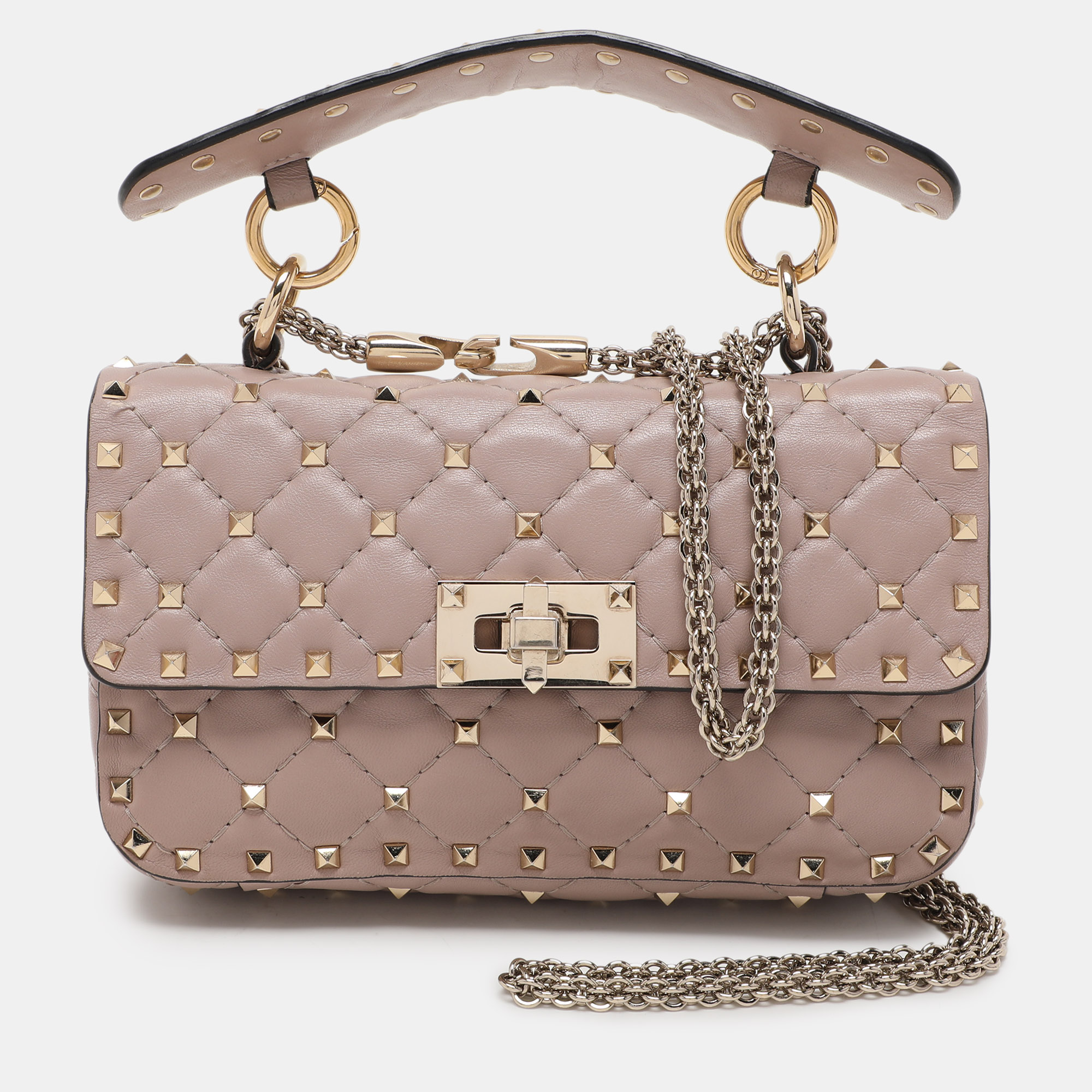 

Valentino Beige Leather  Rockstud Spike Top Handle Bag