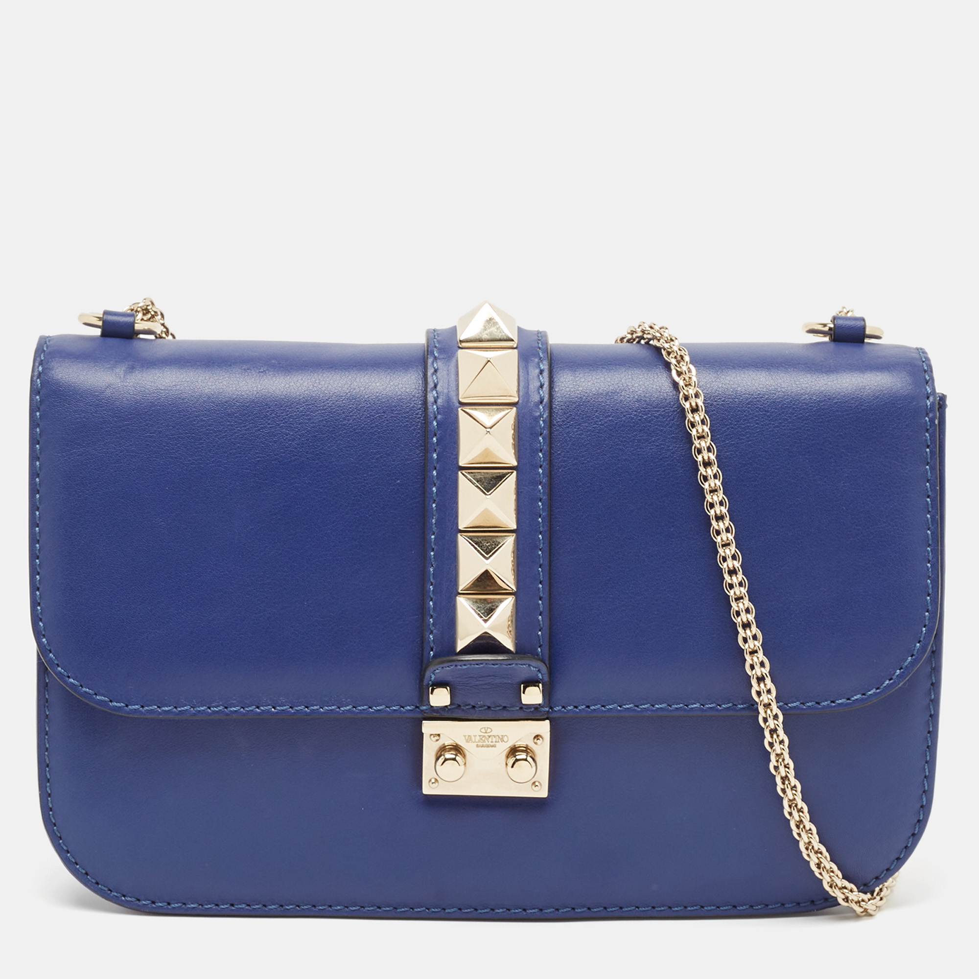 

Valentino Blue Leather  Glam Lock Chain Shoulder Bag