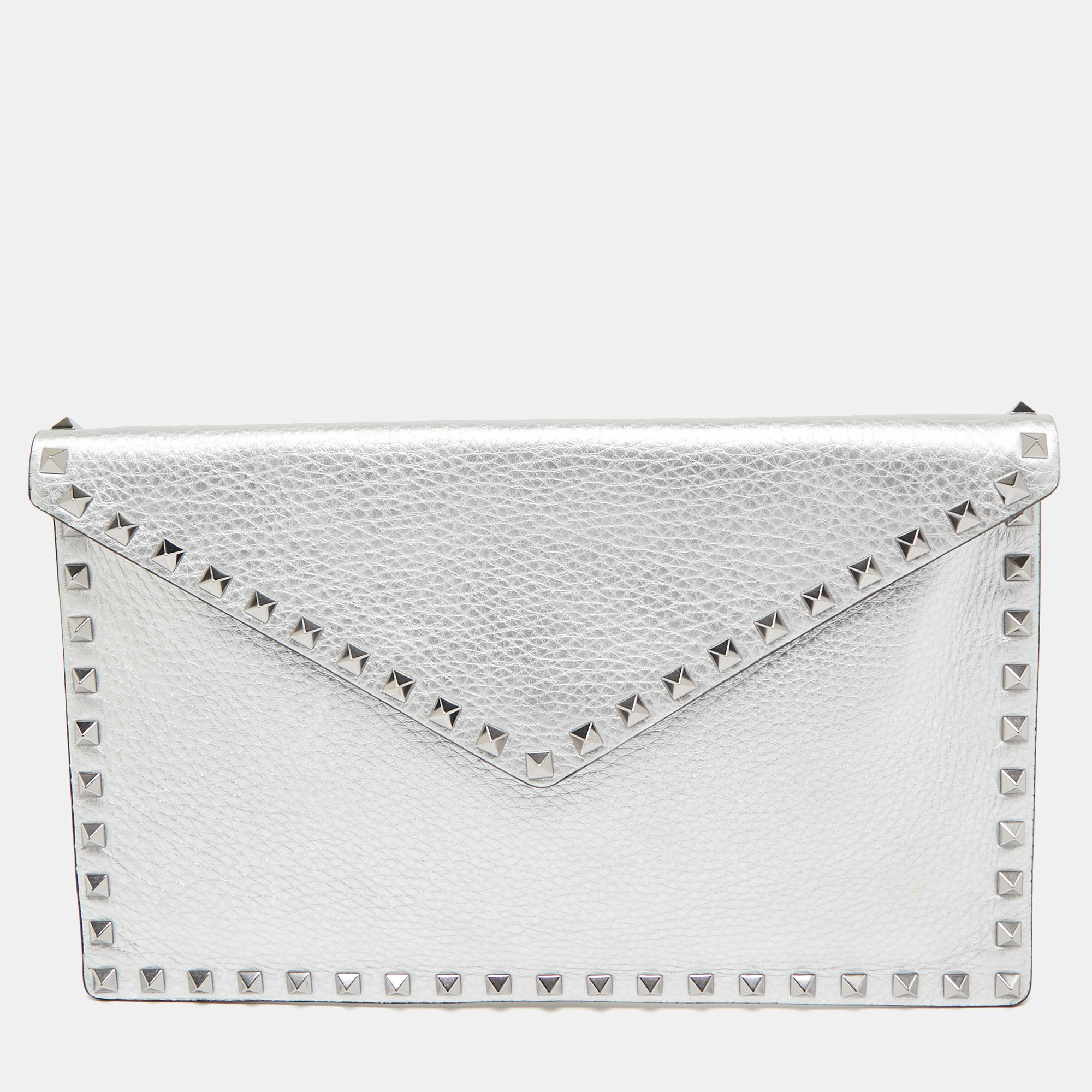 

Valentino Silver Leather Rockstud Envelope Flap Clutch