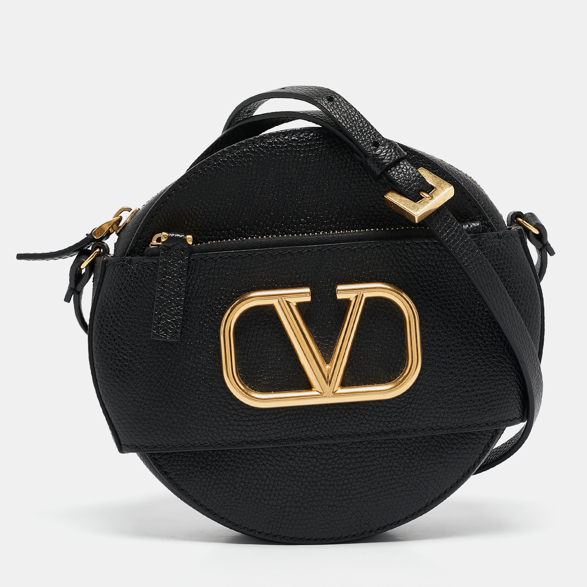 

Valentino Black Leather VLogo Round Crossbody Bag