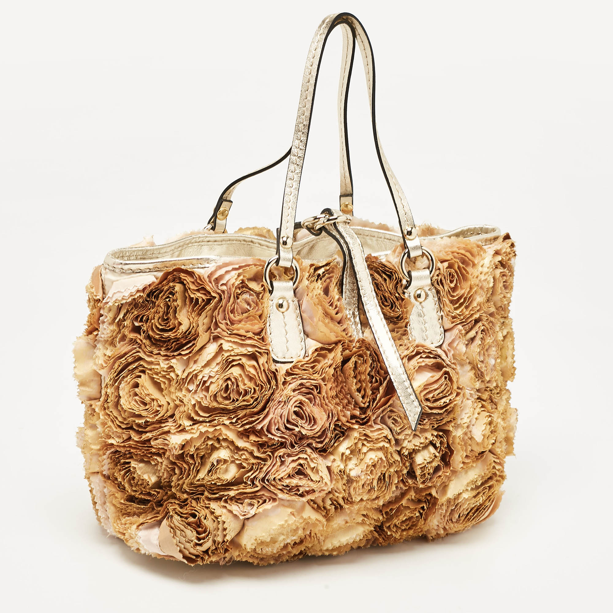 Valentino Multicolor Flower Applique Satin and Leather Tote 