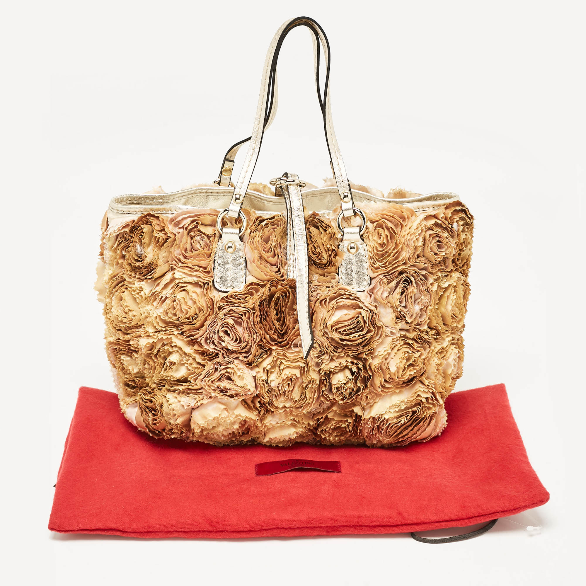 Valentino Multicolor Flower Applique Satin and Leather Tote 