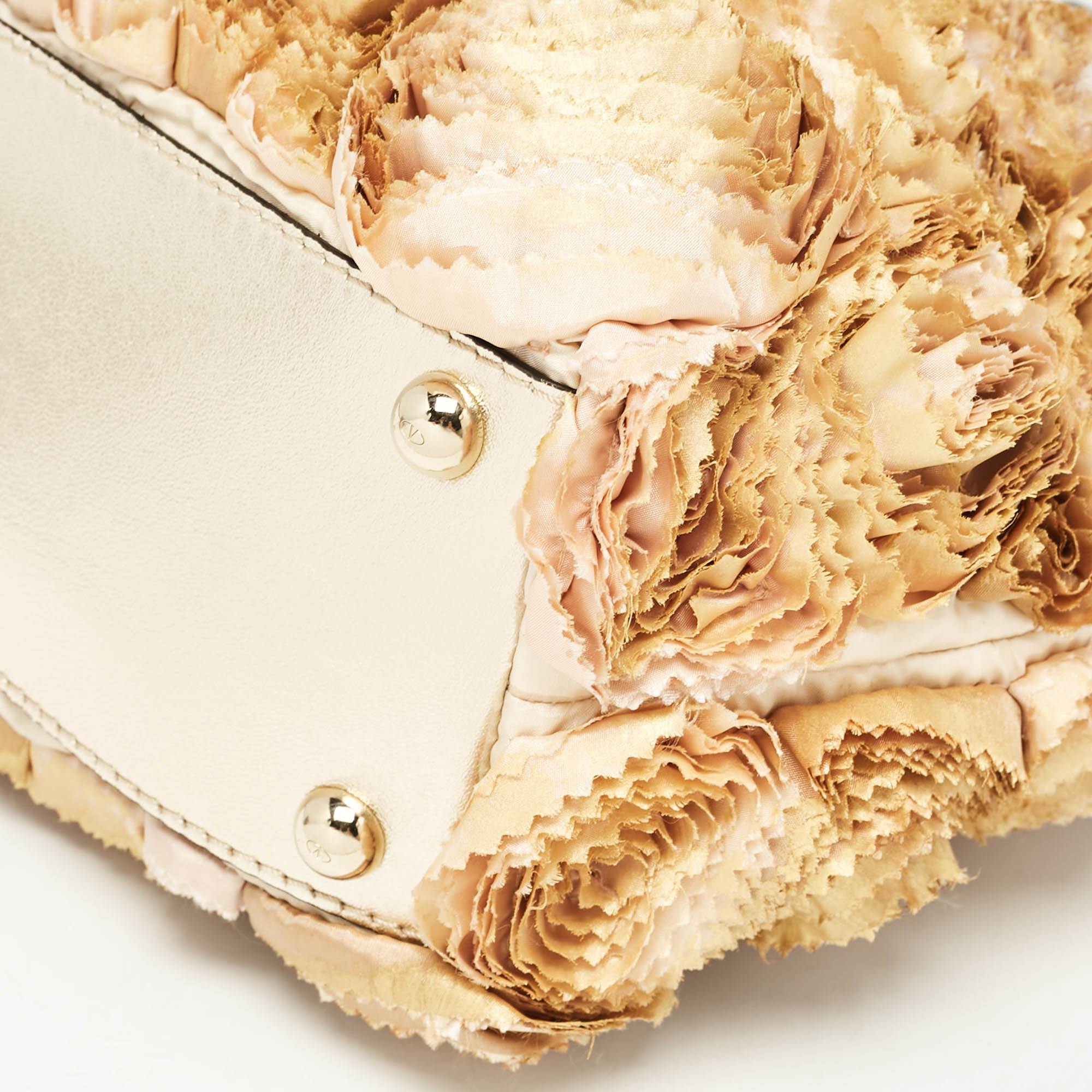 Valentino Multicolor Flower Applique Satin and Leather Tote 