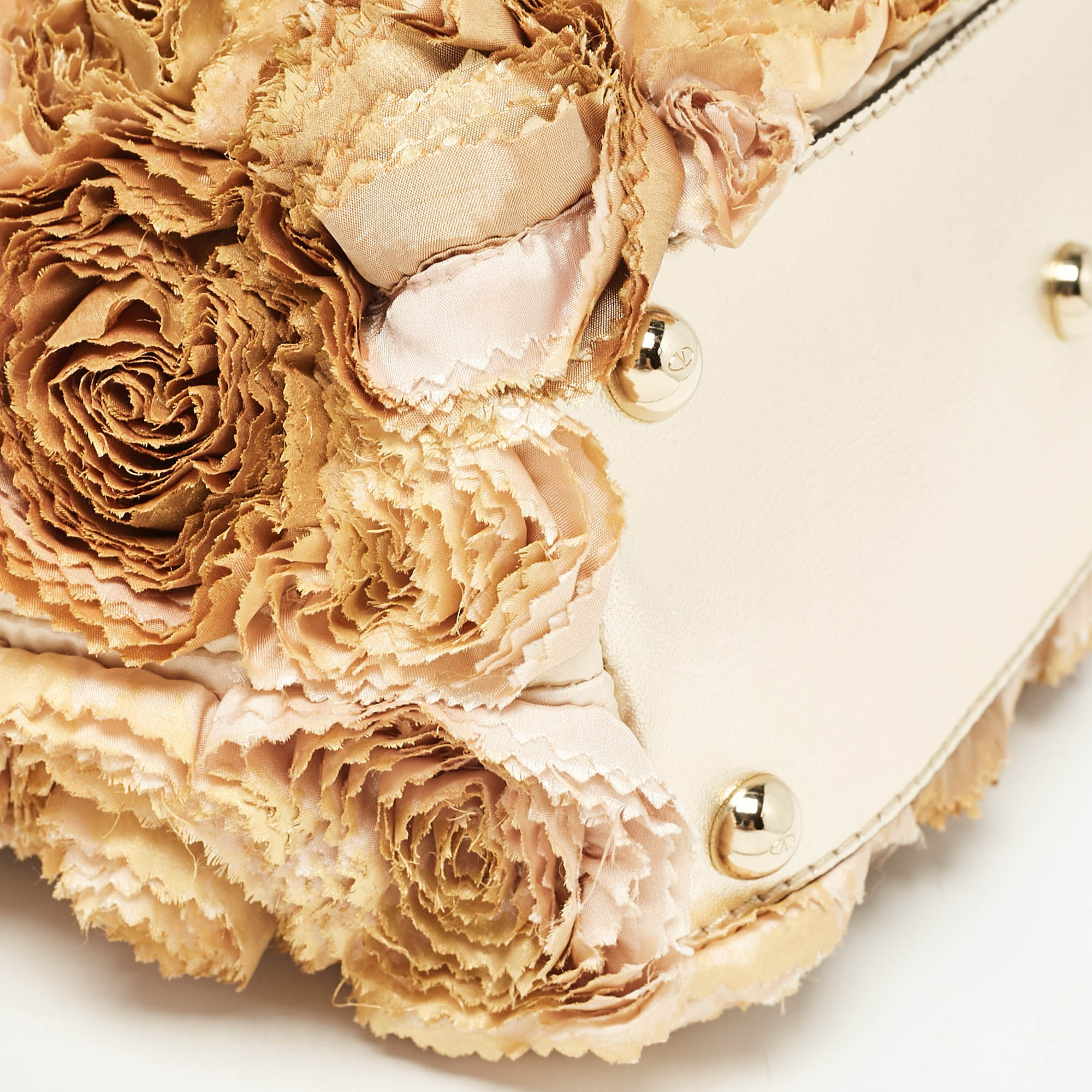 Valentino Multicolor Flower Applique Satin and Leather Tote 