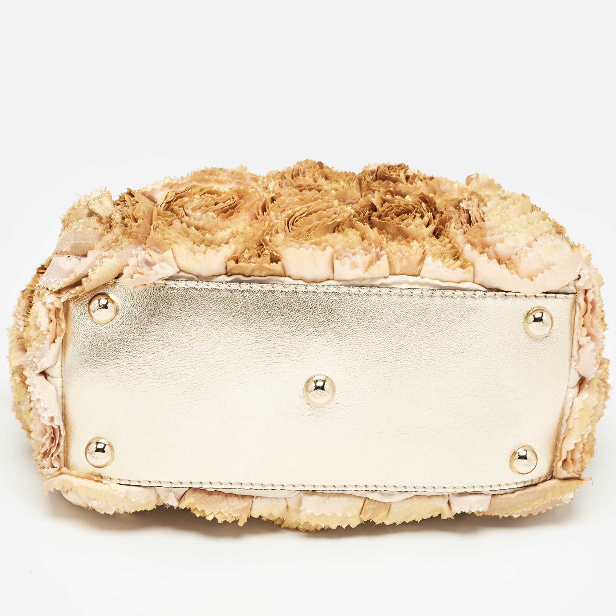 Valentino Multicolor Flower Applique Satin and Leather Tote 
