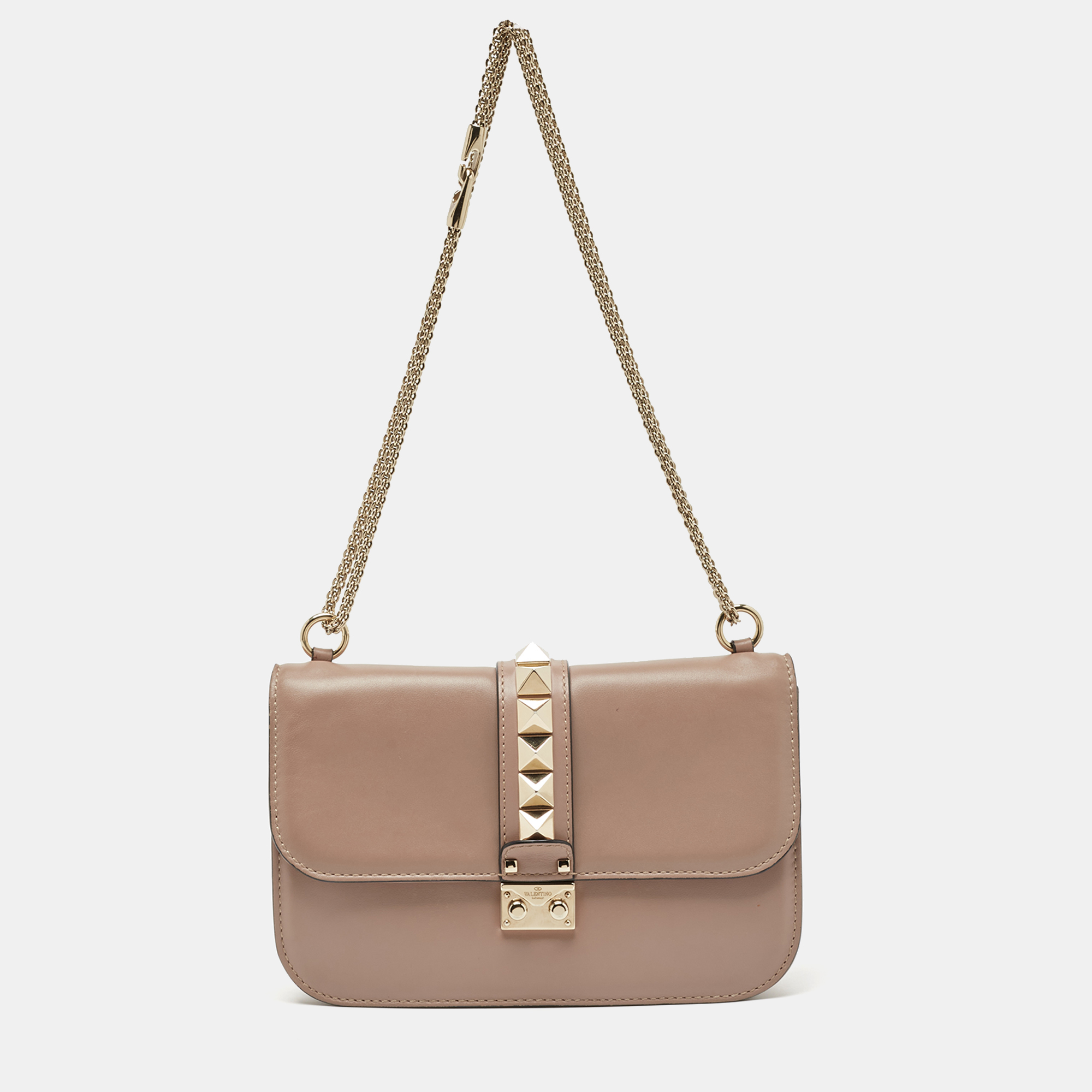 

Valentino Beige Leather  Glam Lock Chain Shoulder Bag