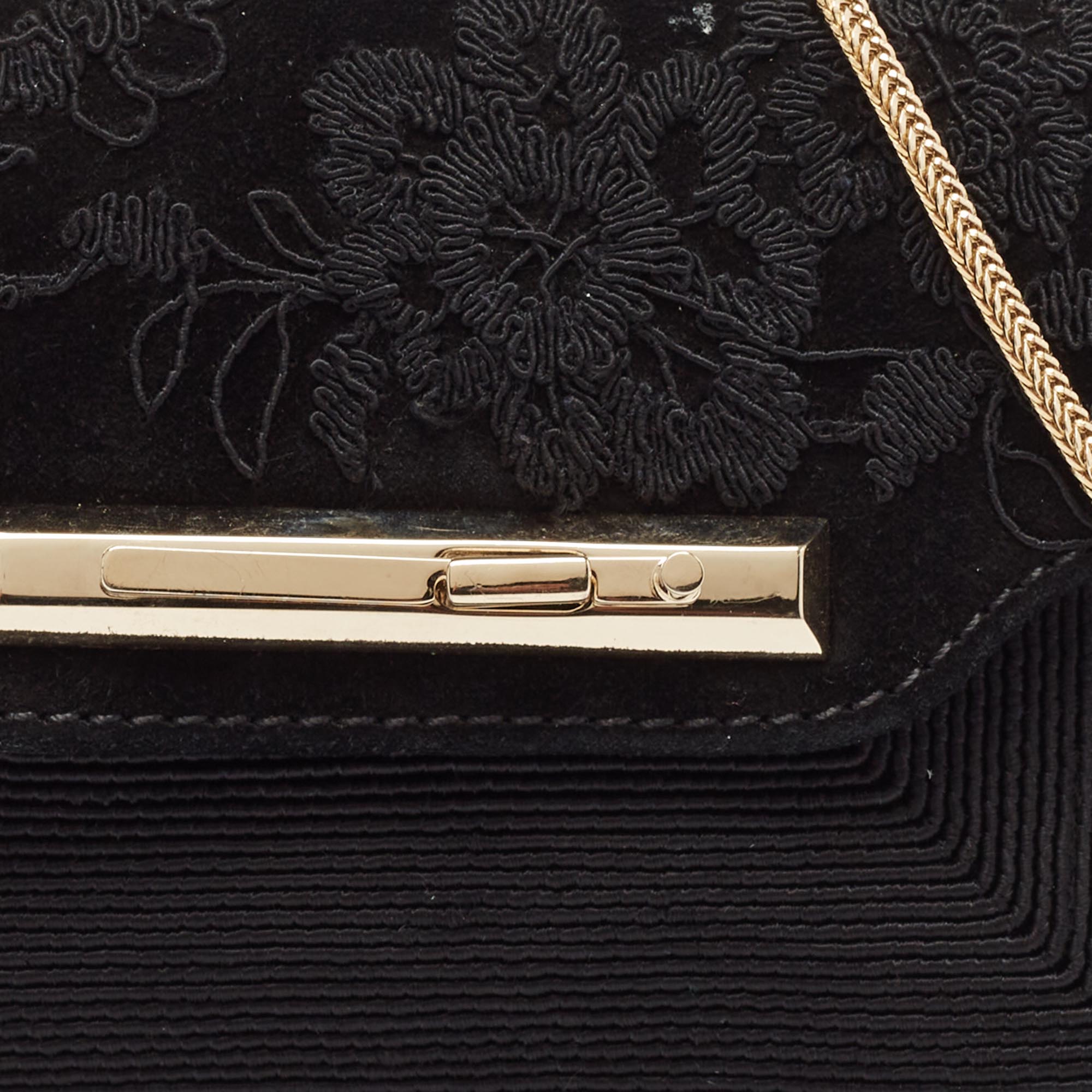 Valentino Black Suede Embroidered Chain Shoulder Bag 