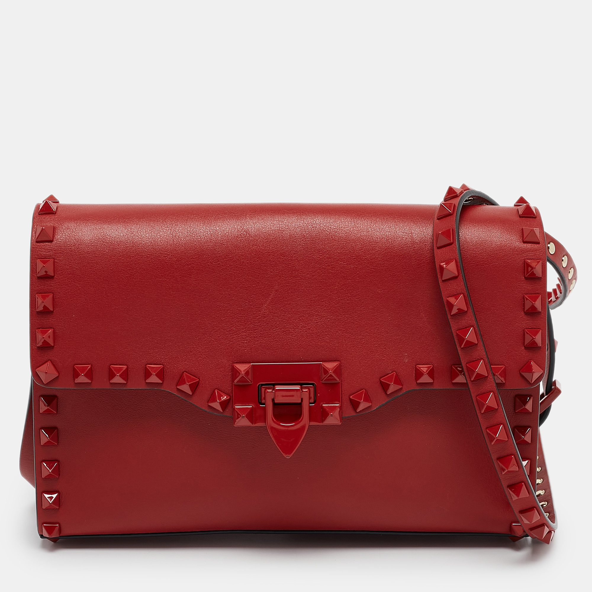 

Valentino Red Leather Rockstud Flap Crossbody Bag